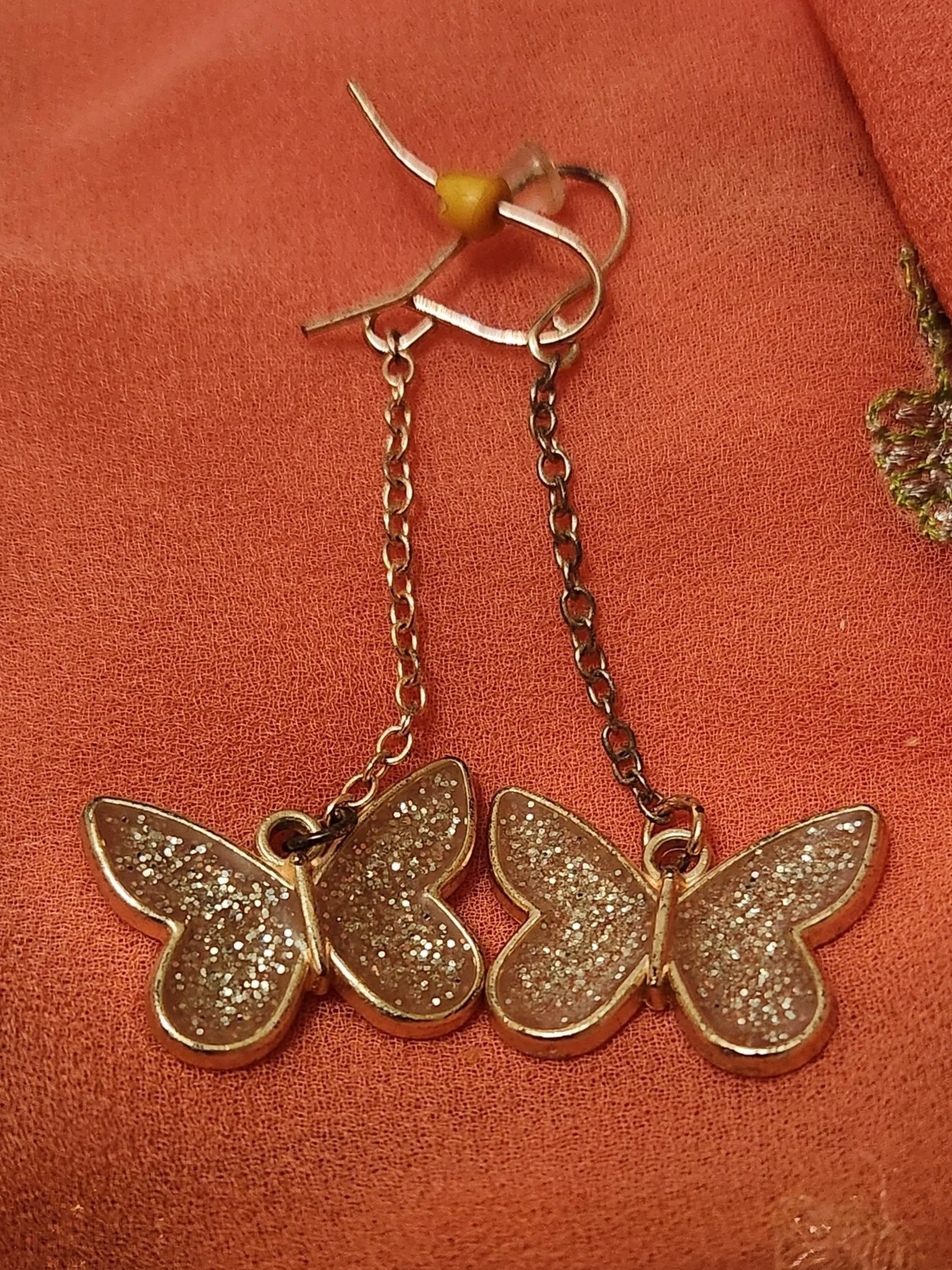 Light Pink Glittery Butterfly Pendant Earrings