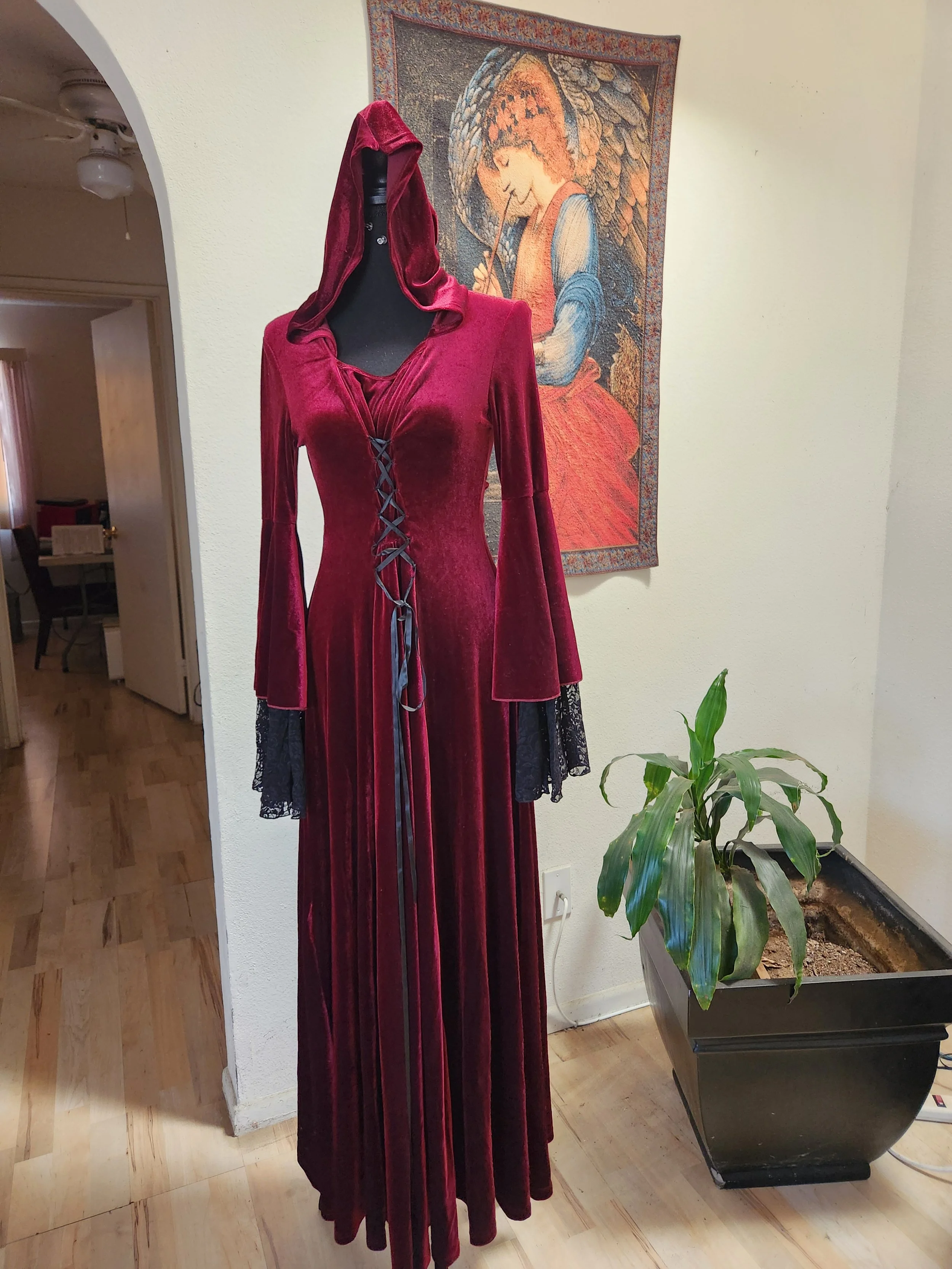 Enchanted Velvet Red Hooded Dress