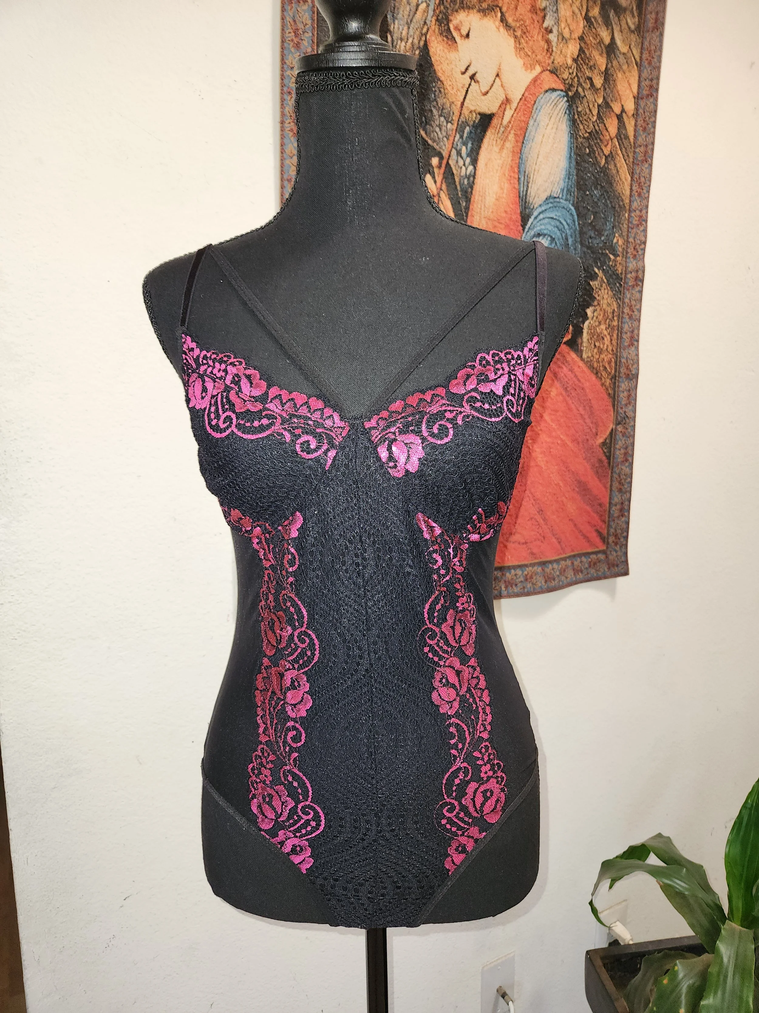 Black Laced Hot Pink Detailed Leotard