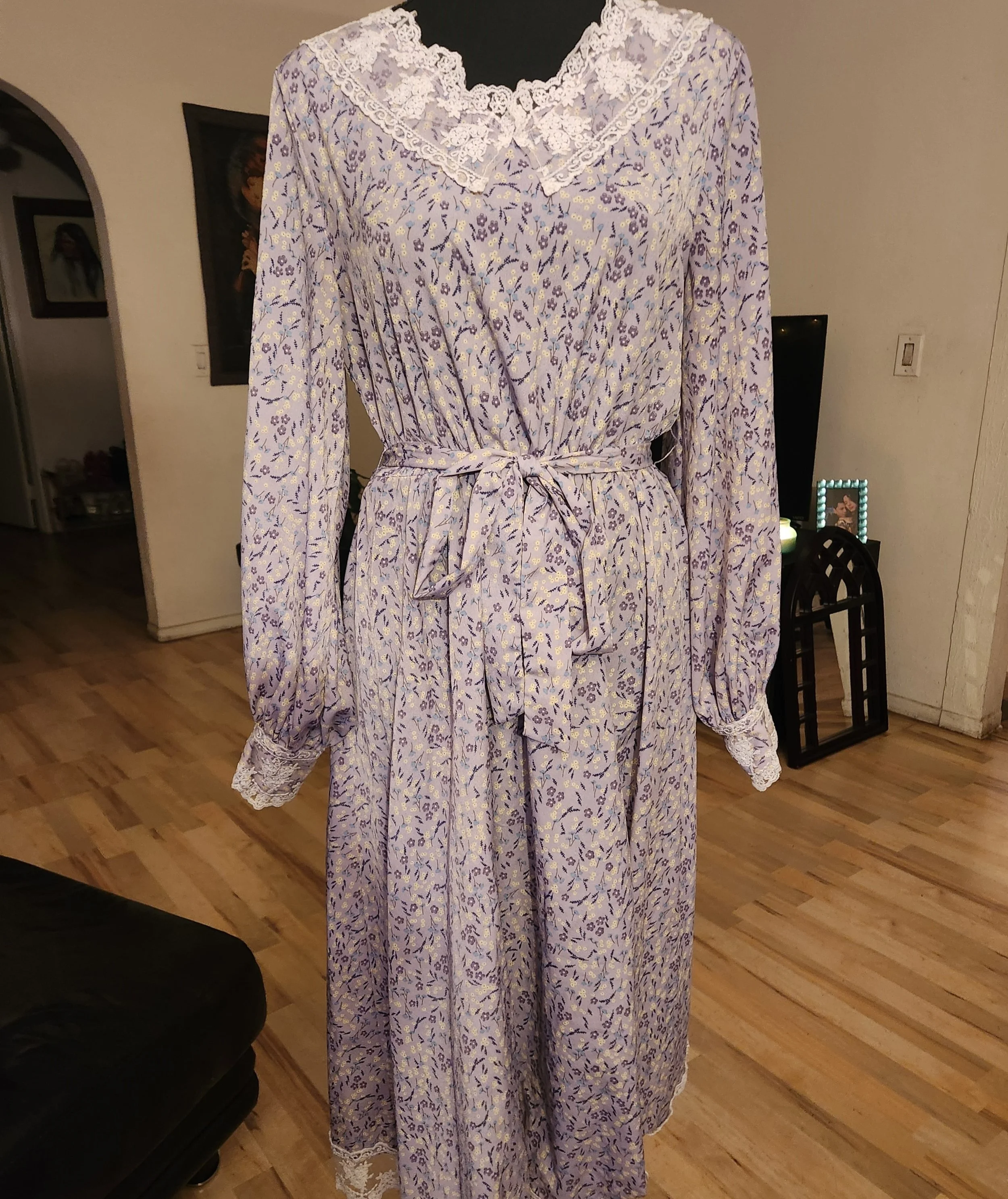 Violet & Floral Print Dress with Lace Detail