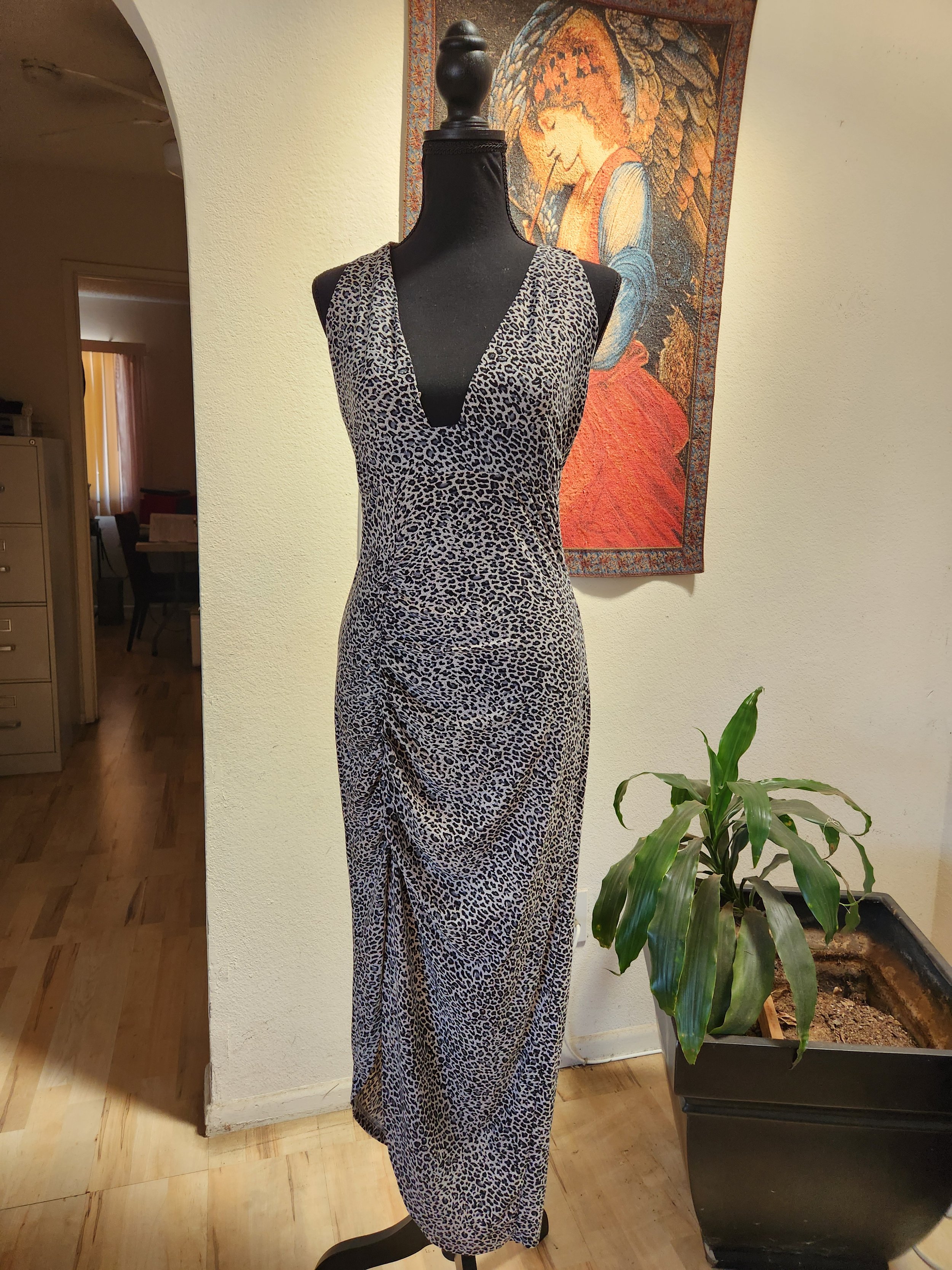 White Leopard Print Cotton Tied Dress