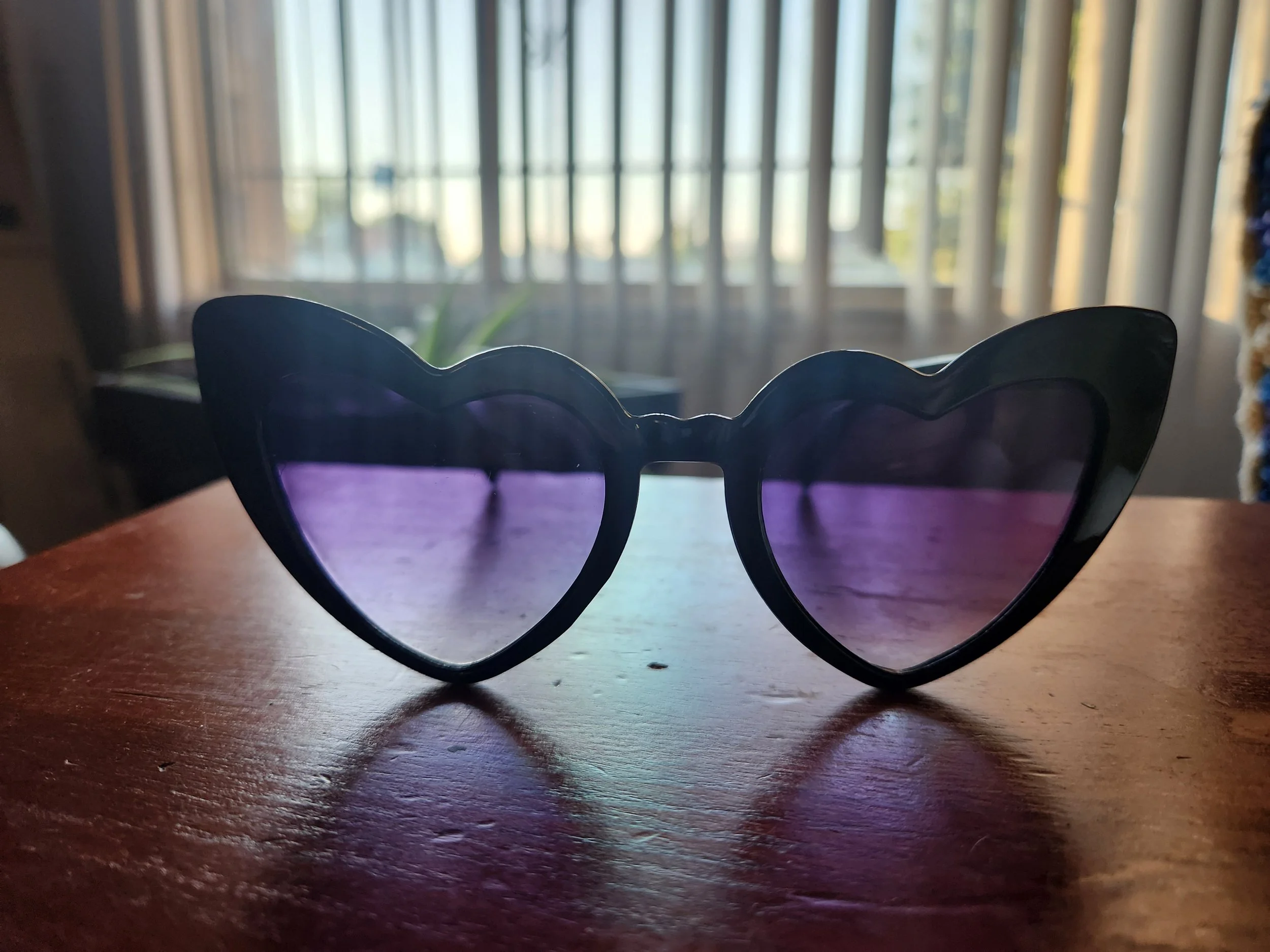 Purple Tinted Heart Shaped Sun Glasses