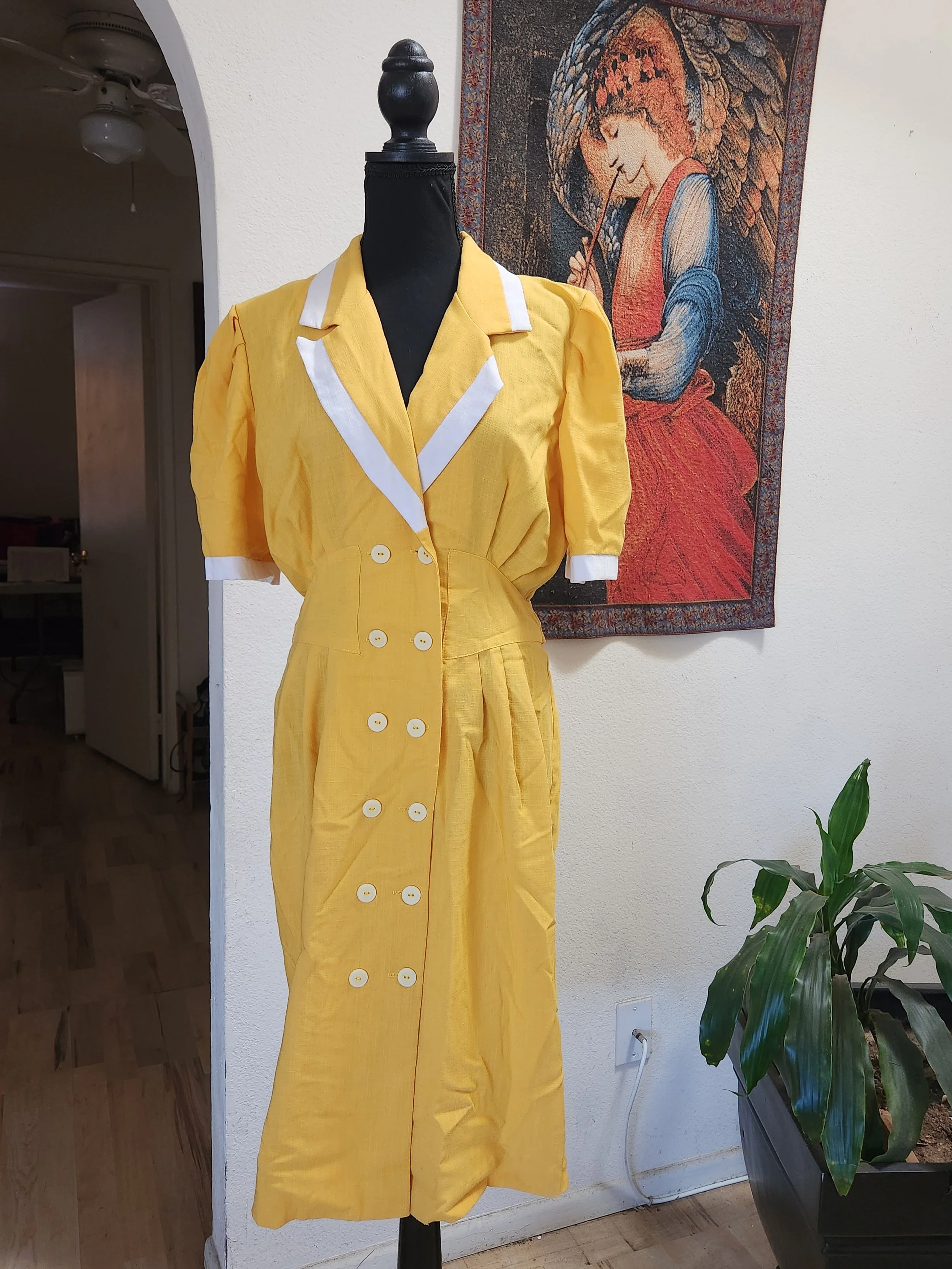 Sunny Yellow 80's Collared Business Dress