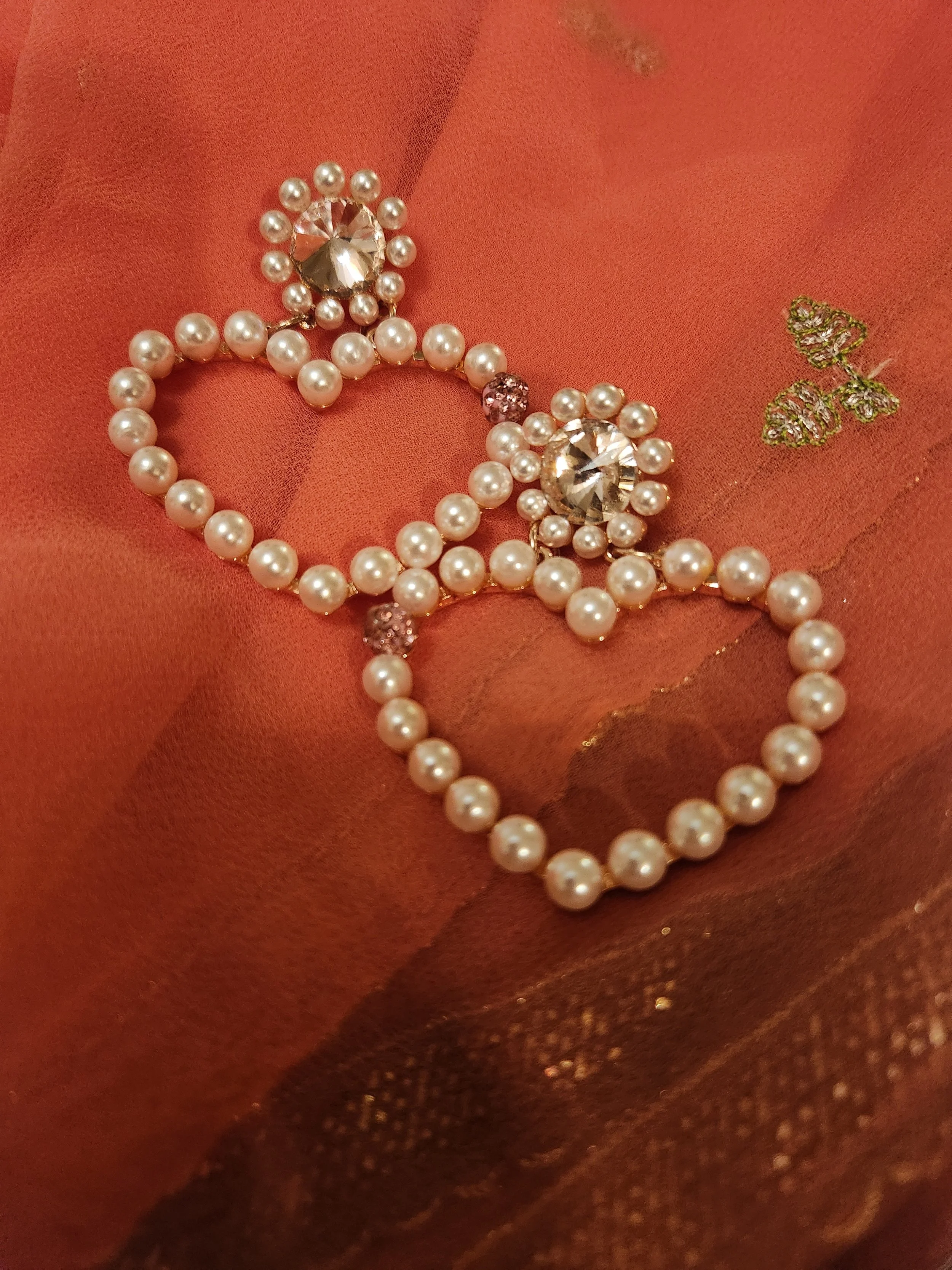 Betsy Johnson Brand Pearl Studded Heart Earrings