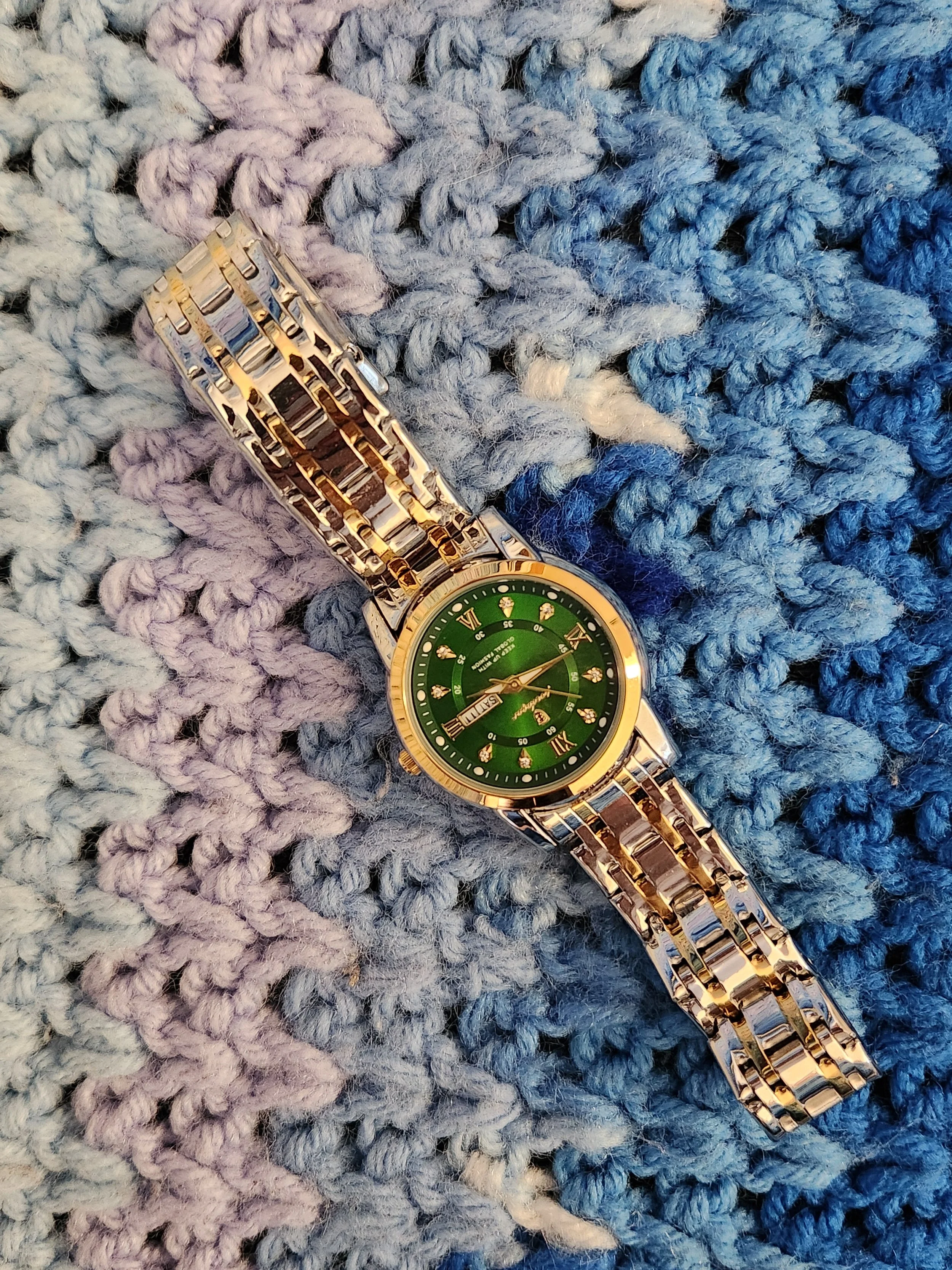 Gold Wristed, Green Crystal Podegar Brand Women's Watch
