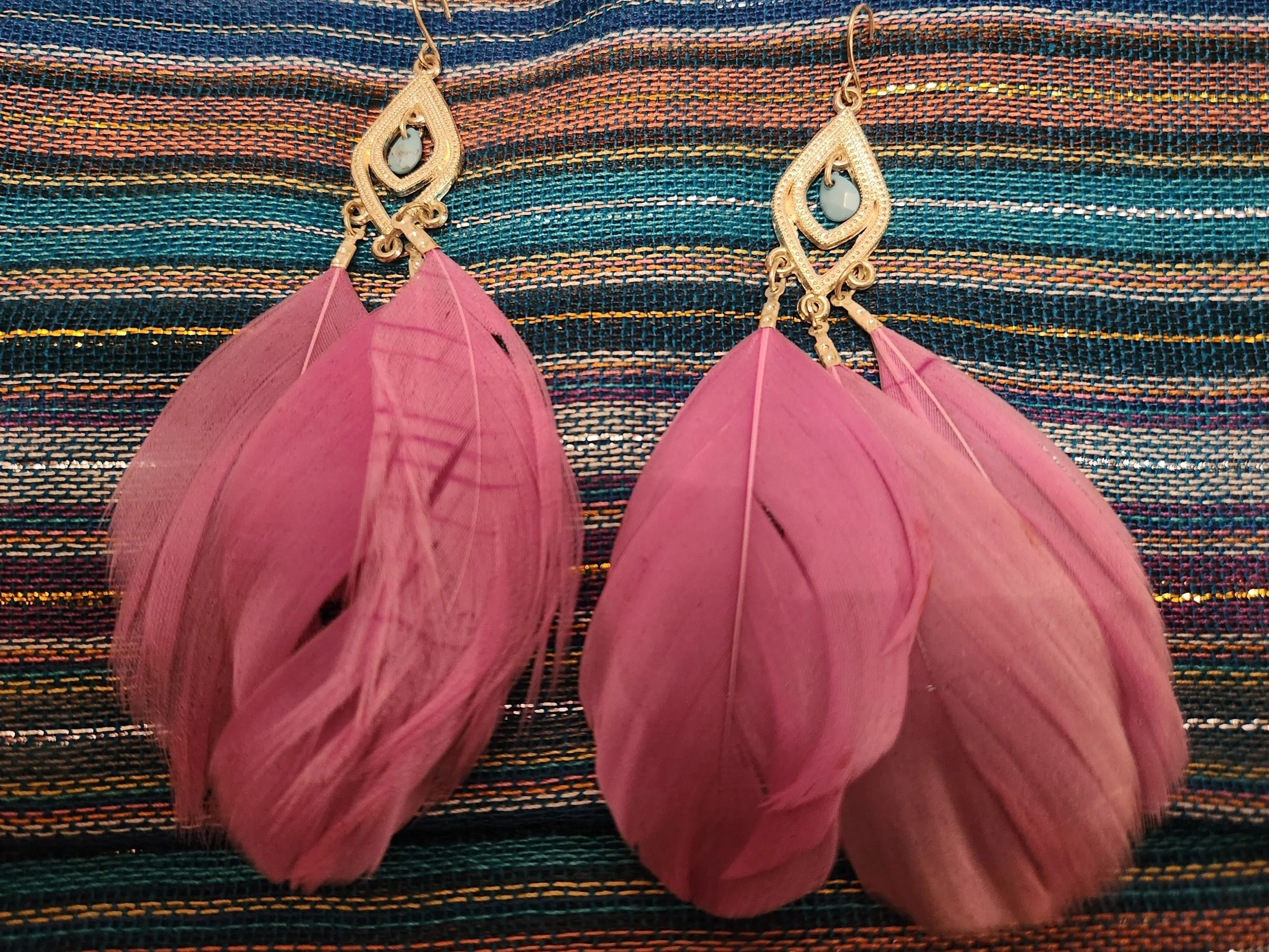 Violet Feather & Turquoise Pendant Earrings