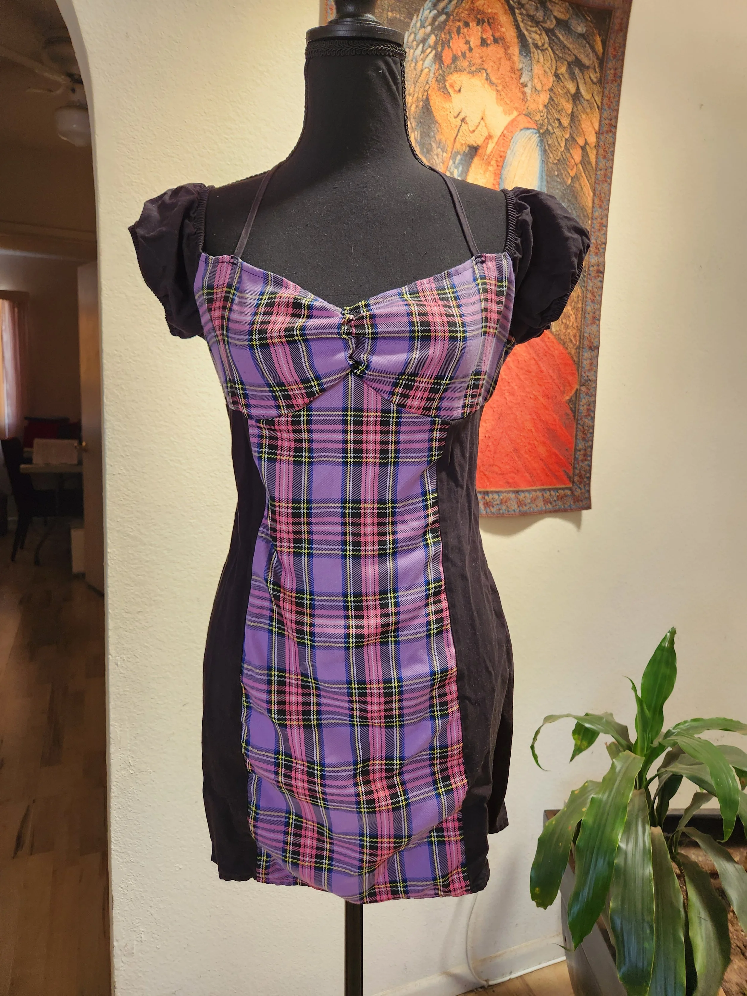 Punk Rock Plaid Patterned Halter Dress