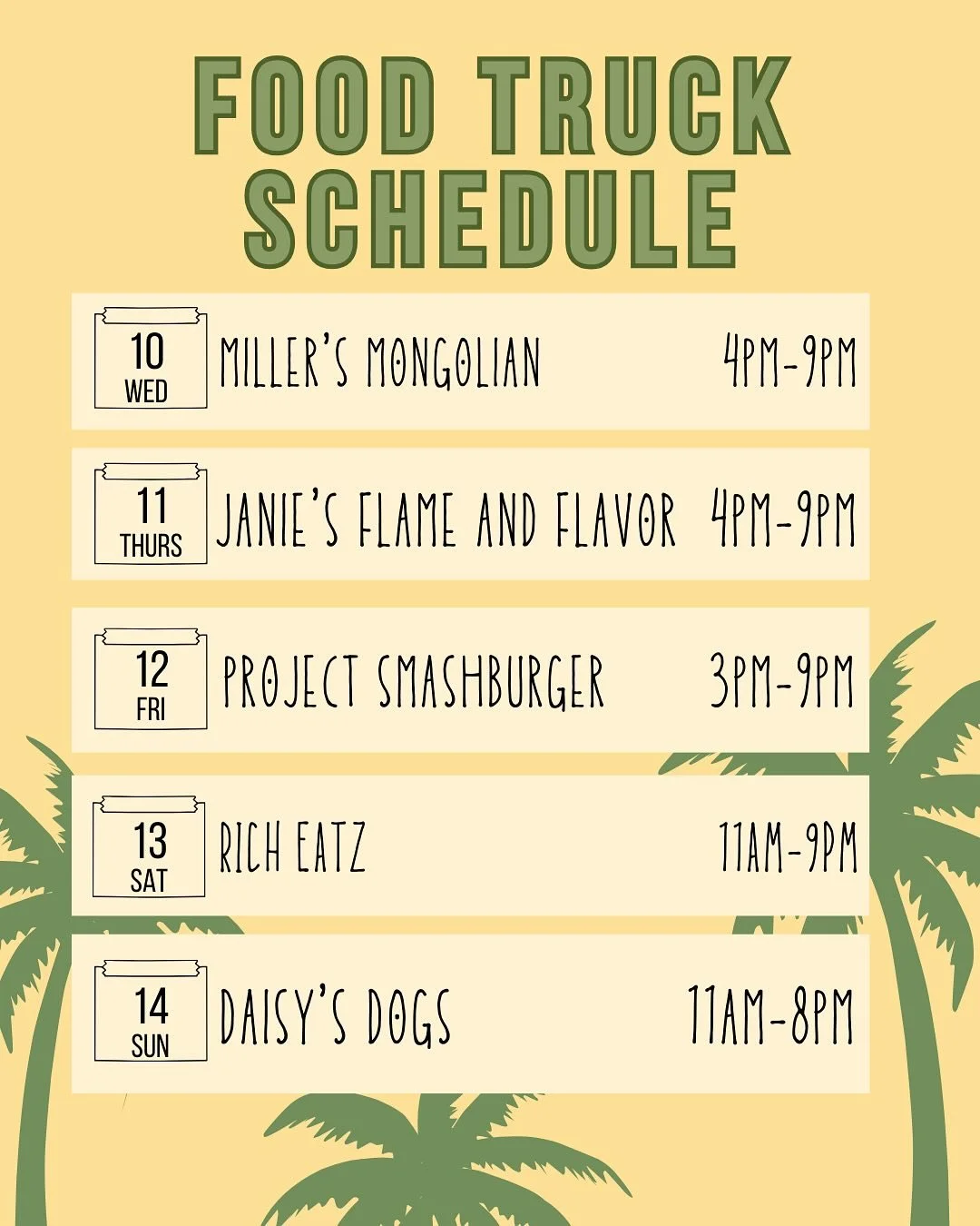 ✨ Another fun week at The Quad! ✨
From music bingo 🎶, yoga 🧘, and mahjong 🀄️ to local pop-ups 🌸, plants 🌿, and food trucks 🍔🌭&mdash;there&rsquo;s something for everyone!

📅 Mark your calendars:
👉 Events all week long
👉 Food trucks daily

Co