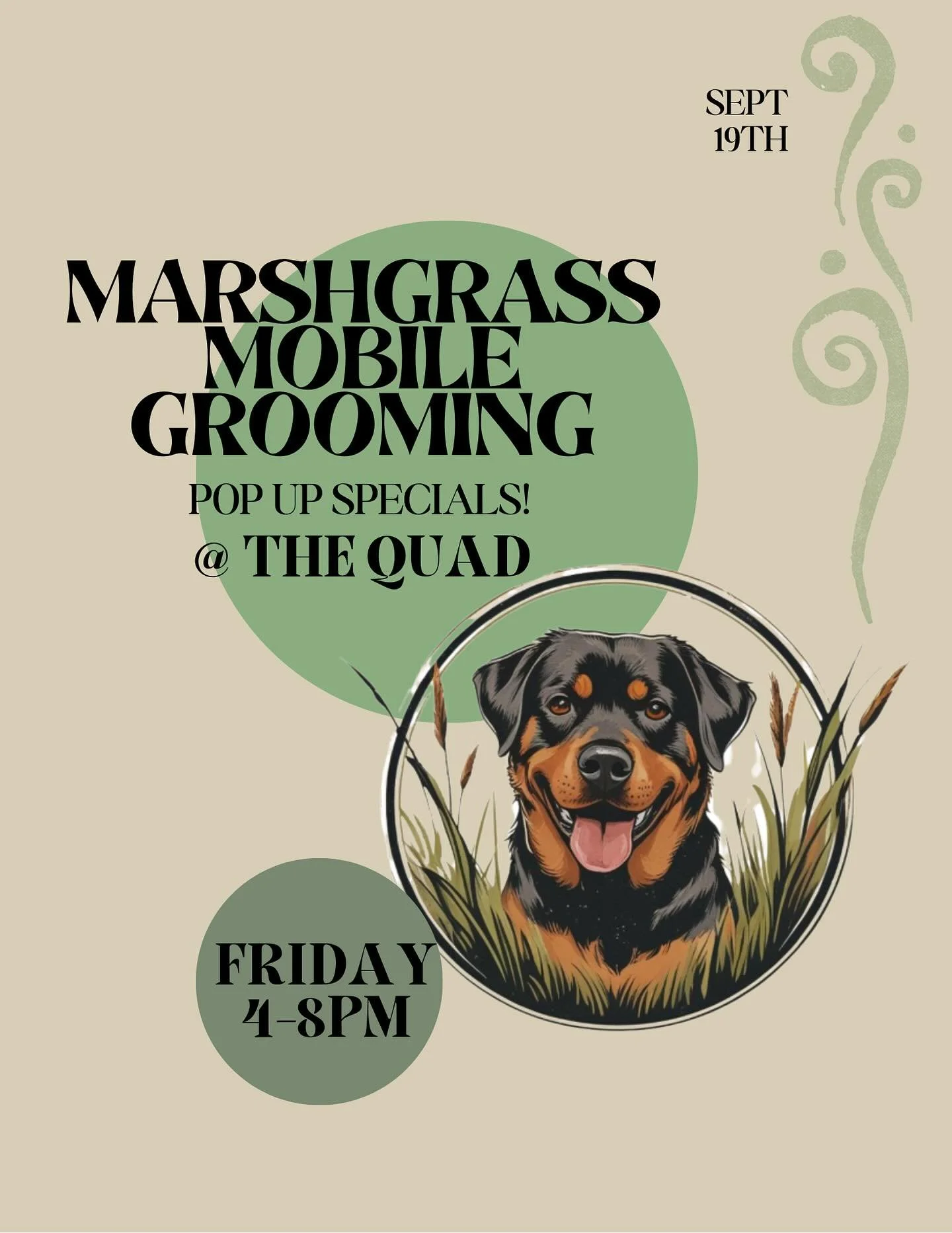 🐾 Marshgrass Mobile Grooming is popping up at The Quad this Friday, Sept 19 | 4&ndash;8PM!

✨ Event-only specials from paw balm to full refresh &amp; renew packages. Don&rsquo;t miss it! 🐶✂️