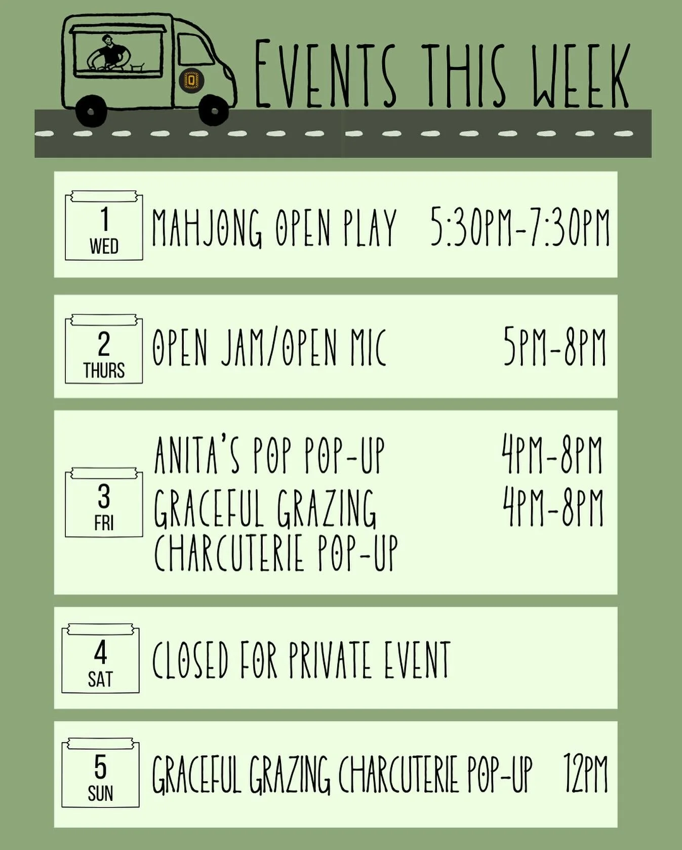 ✨ Here&rsquo;s what&rsquo;s happening this week at The Quad! ✨
🀄️Mahjong, 🎤 Open Jam, and Local Pop-Ups 🍿,
Come join us for community, creativity, and good vibes all week long.