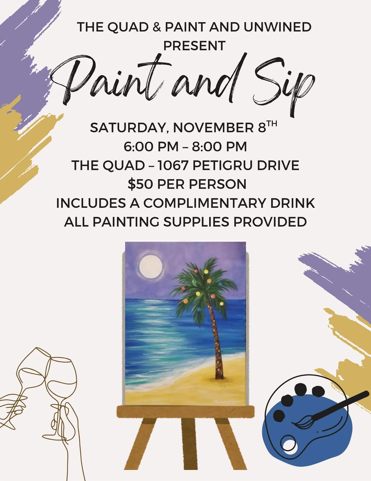 A perfect night out &mdash; wine, laughter, and creativity! Join us for a Paint &amp; Unwined night at The Quad.
🎟️ Sign up here: https://www.paintandunwined.com/events/paint-party-at-the-quad-4/