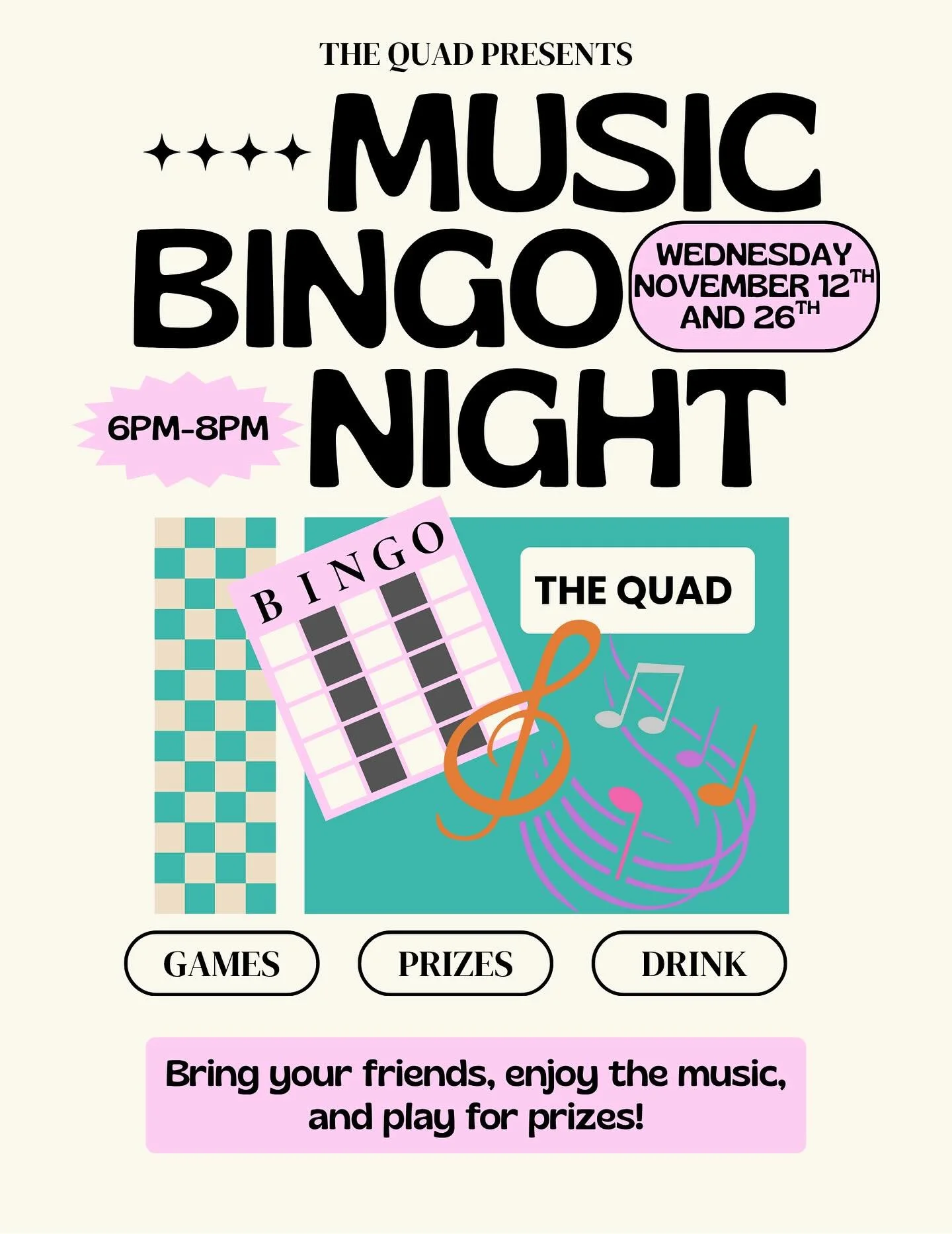 🎶 Music Bingo is back this November! 🎉
Join us on the 2nd and 4th Wednesdays (Nov 12 &amp; 26) from 6&ndash;8 PM for two fun-filled nights of music, prizes, and good vibes. Grab your friends, grab a drink, and get ready to sing along and shout BING
