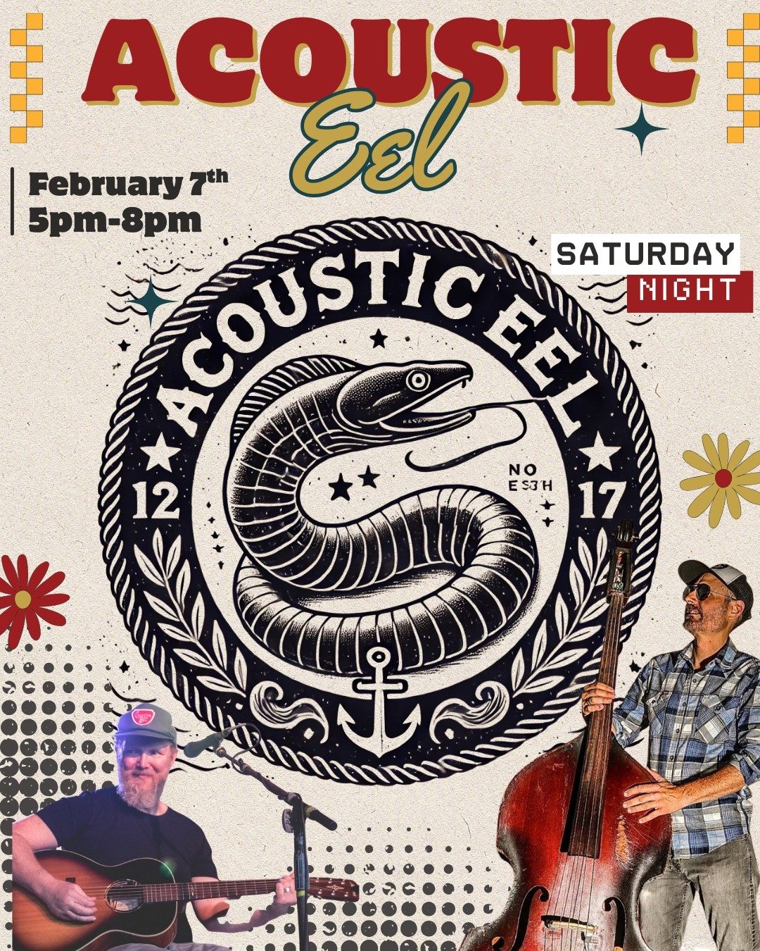 Enjoy live music with The Acoustic Eel 🎶
This Saturday, catch the duo featuring Malin Wagnon&mdash;renowned singer, songwriter, and guitarist&mdash;alongside Steven Sandifer, multi-instrumentalist for Dangermuffin. Together they deliver a rootsy mix