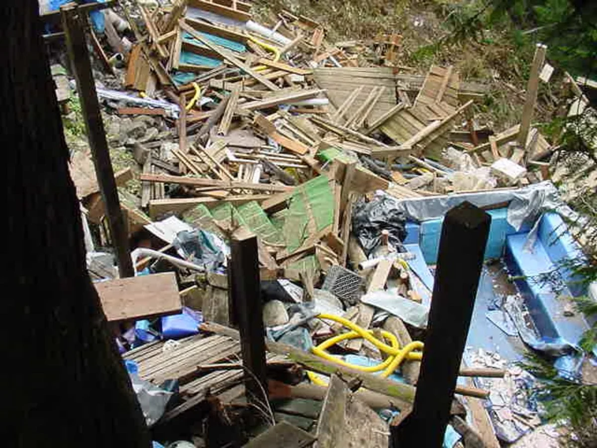 The front wall of the monster pool was destroyed and collapsed by trespassers