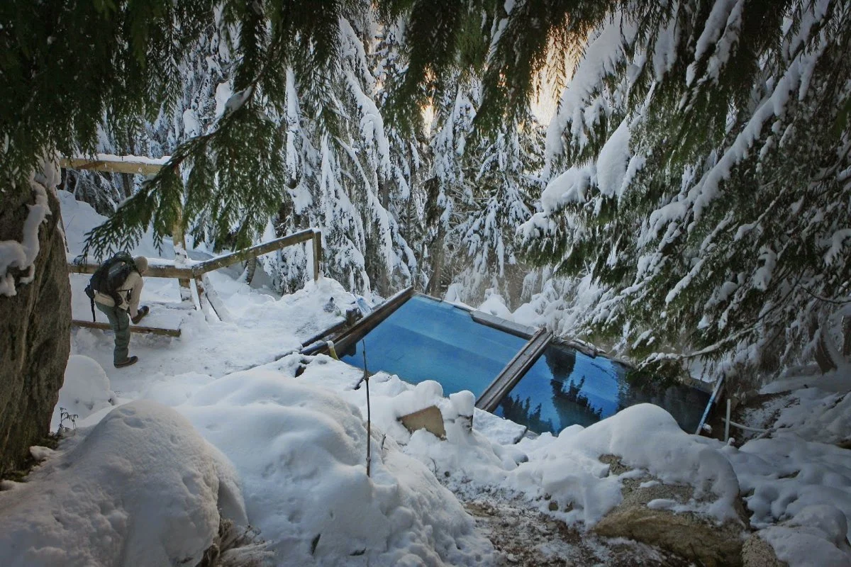 A close-up of the Monster Pool in the snow in 2015.