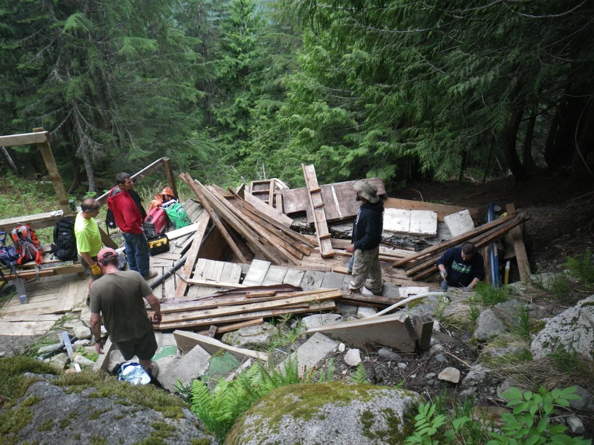The front wall of the monster pool was destroyed and collapsed by trespassers.