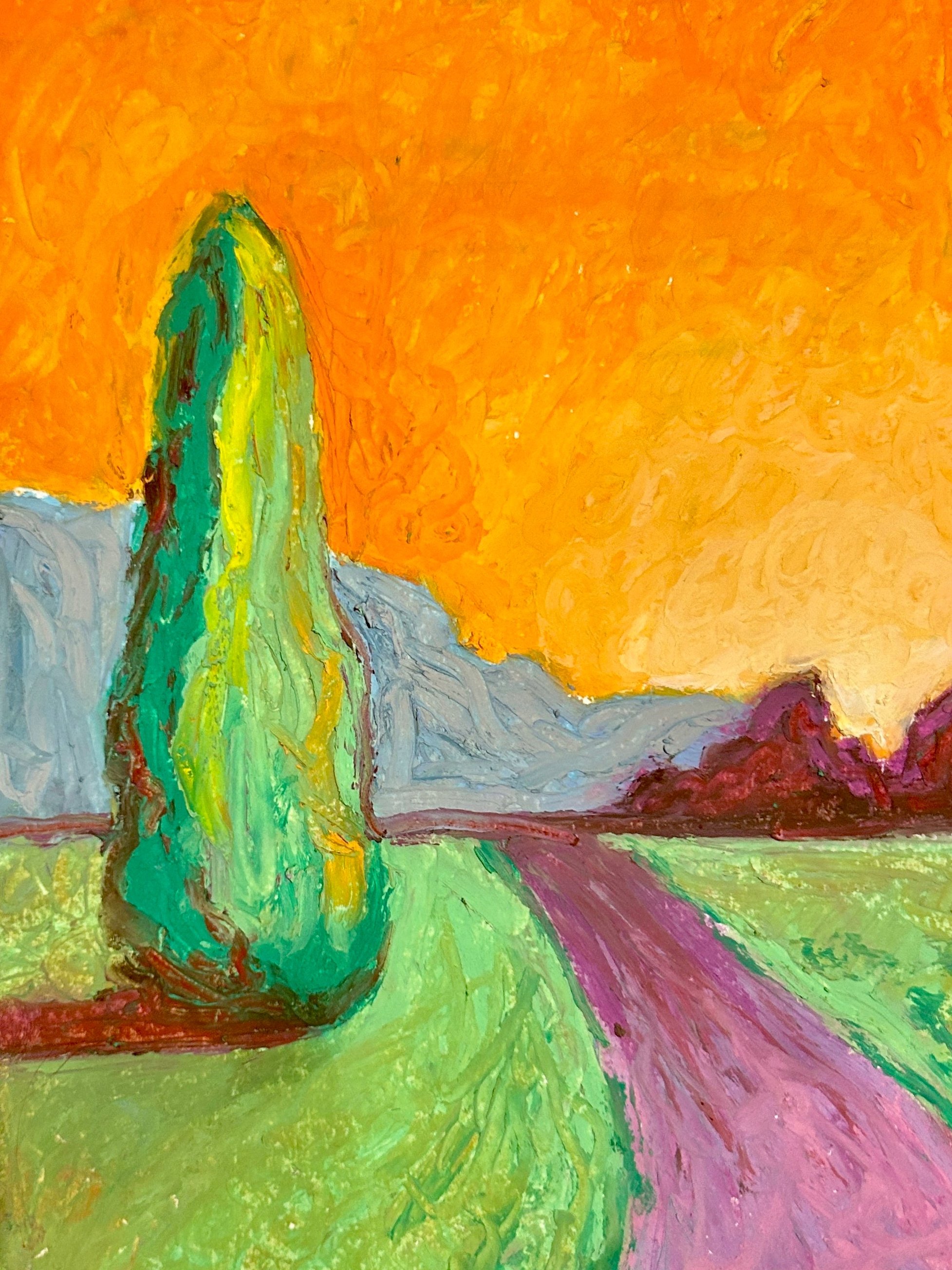 LONE CYPRUS (oil pastels on paper)