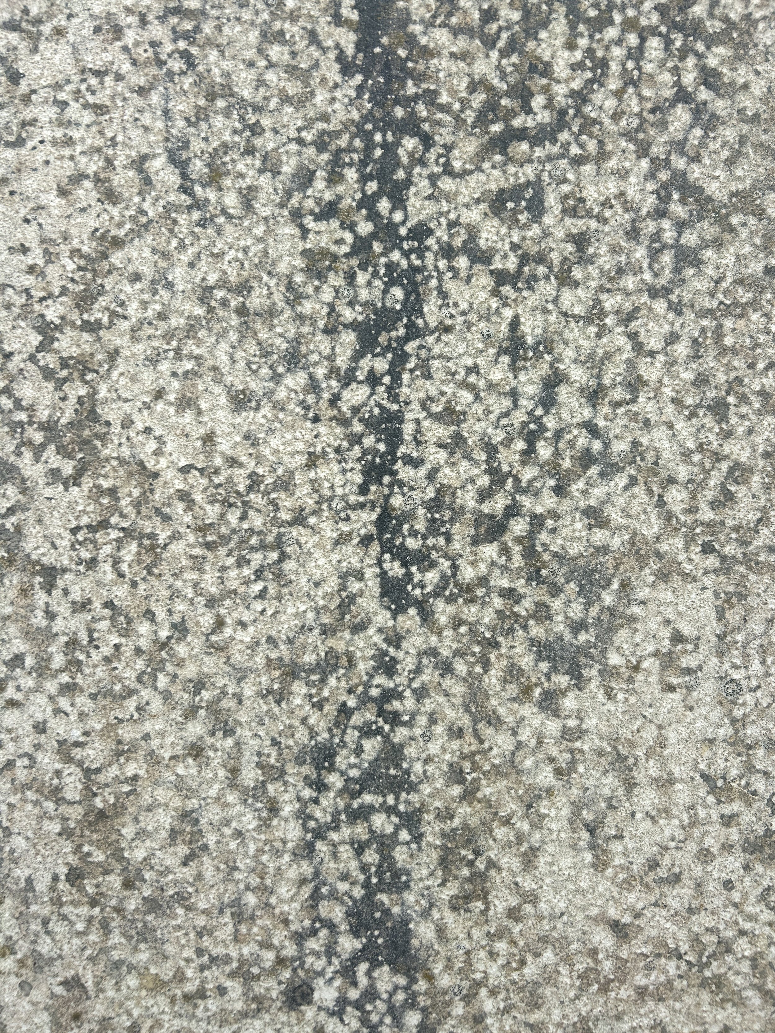 Close-up of a textured concrete surface with a black painted number 1.