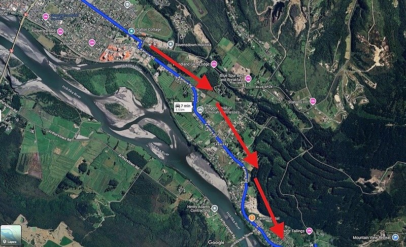 Satellite route from Hokitika towards Hau Hau Road