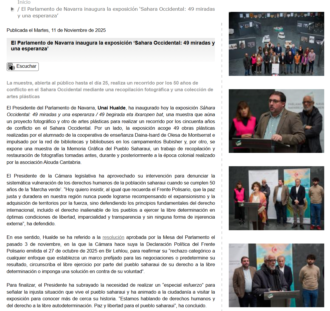 Parlamento de Navarra. Exposición 49 miradas y una esperanza.