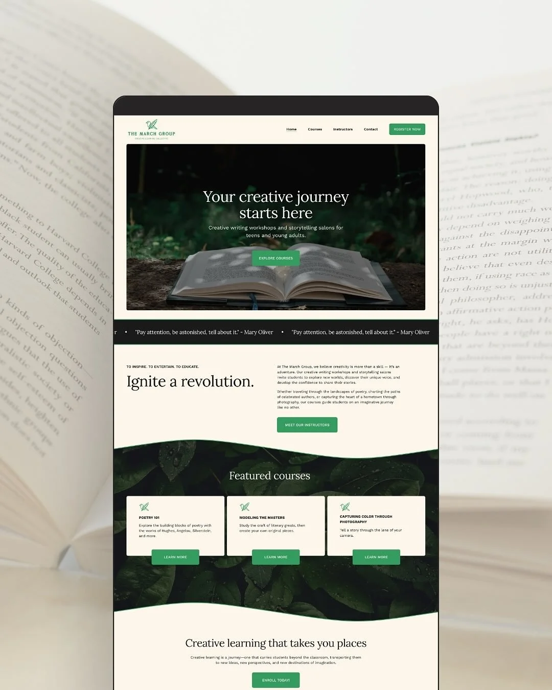 Another look at the branding and website design for The March Group, a creative learning collective offering writing courses and storytelling salons.

Jane&rsquo;s business was just getting started when she first reached out to me. She didn&rsquo;t h