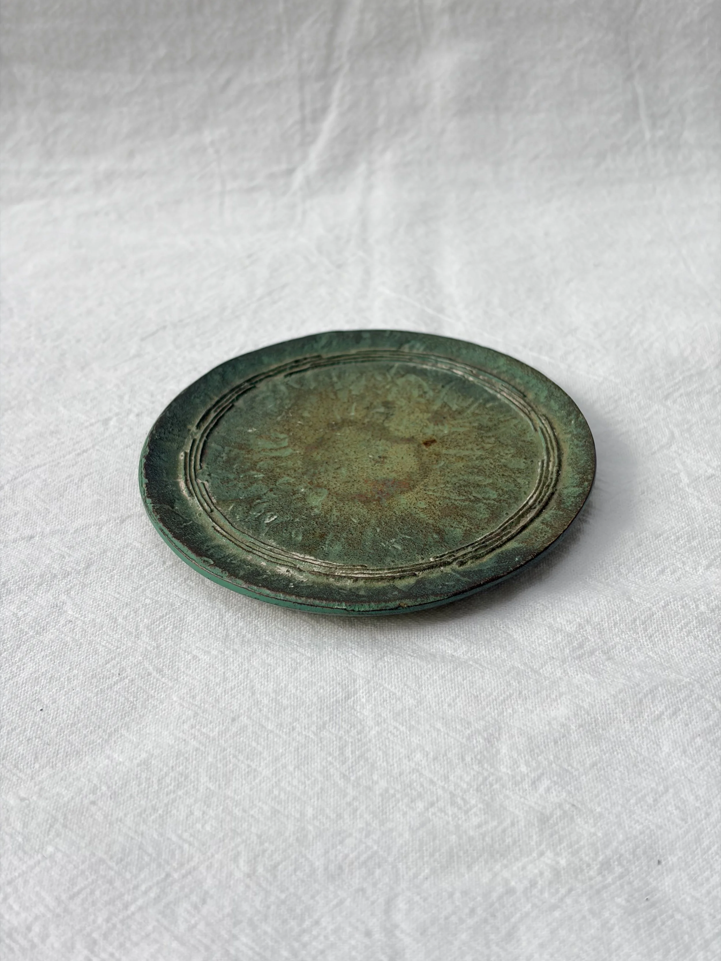 Vintage Small Japanese Decorative Bronze Plate Likely for Incense