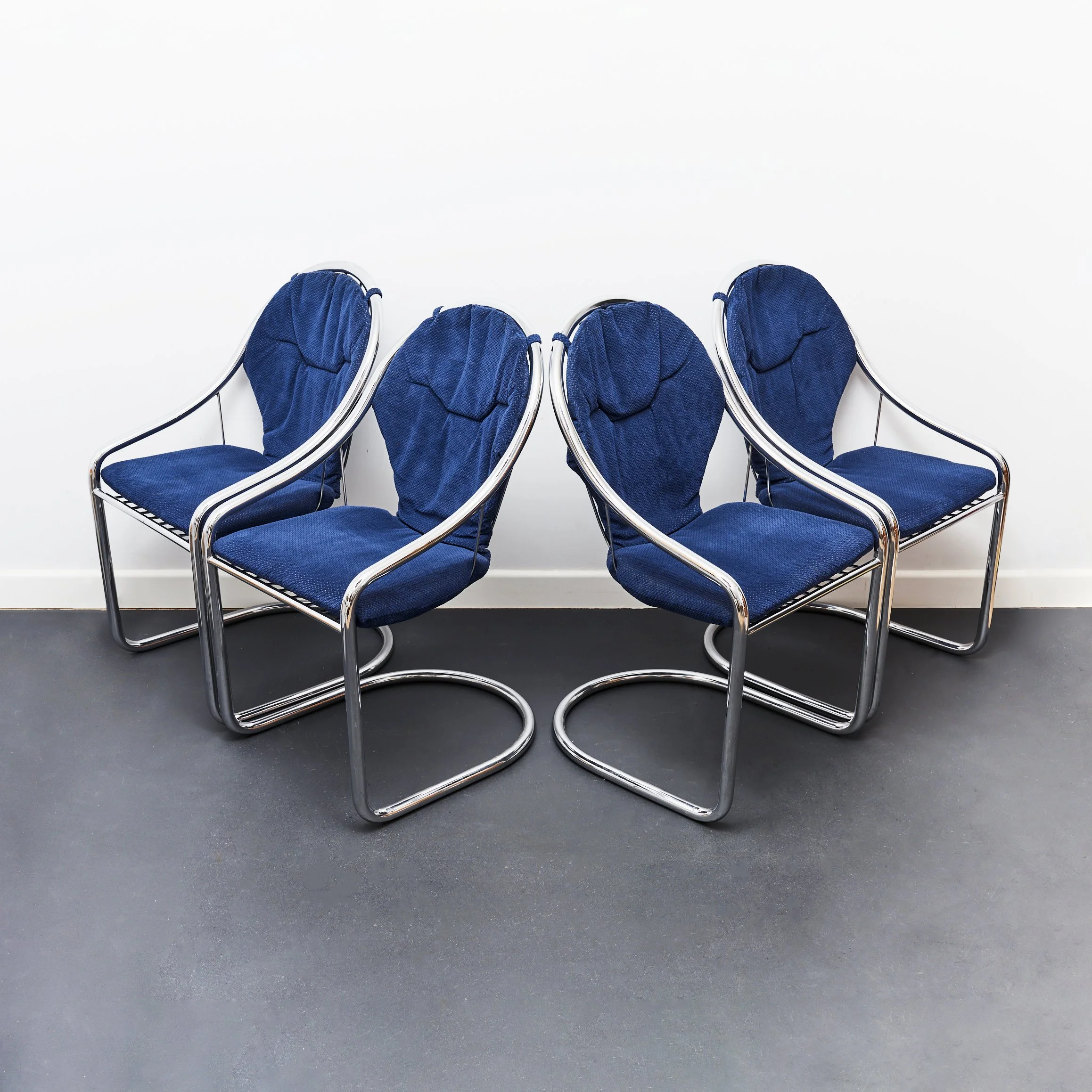 Set of 4 Chrome Dining Chairs by Gastone Rinaldi C.1970