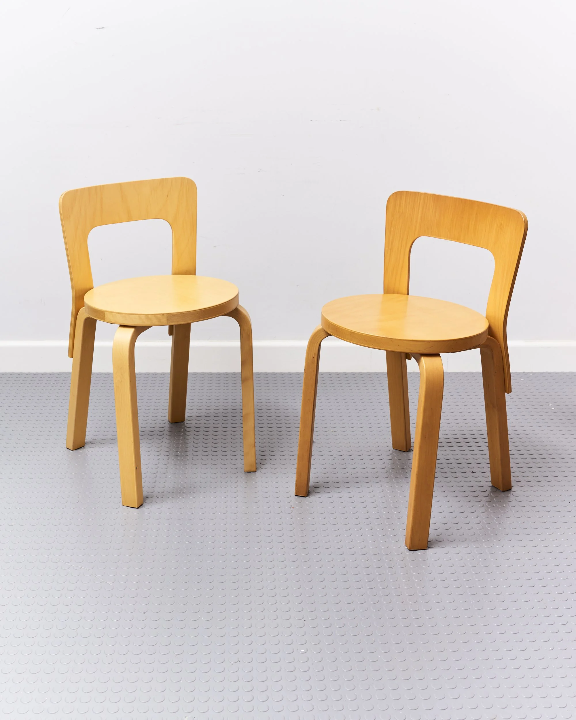 Pair of Vintage Ply Model 65 Side Chairs by Alvar Aalto for Artek Finland C.1980