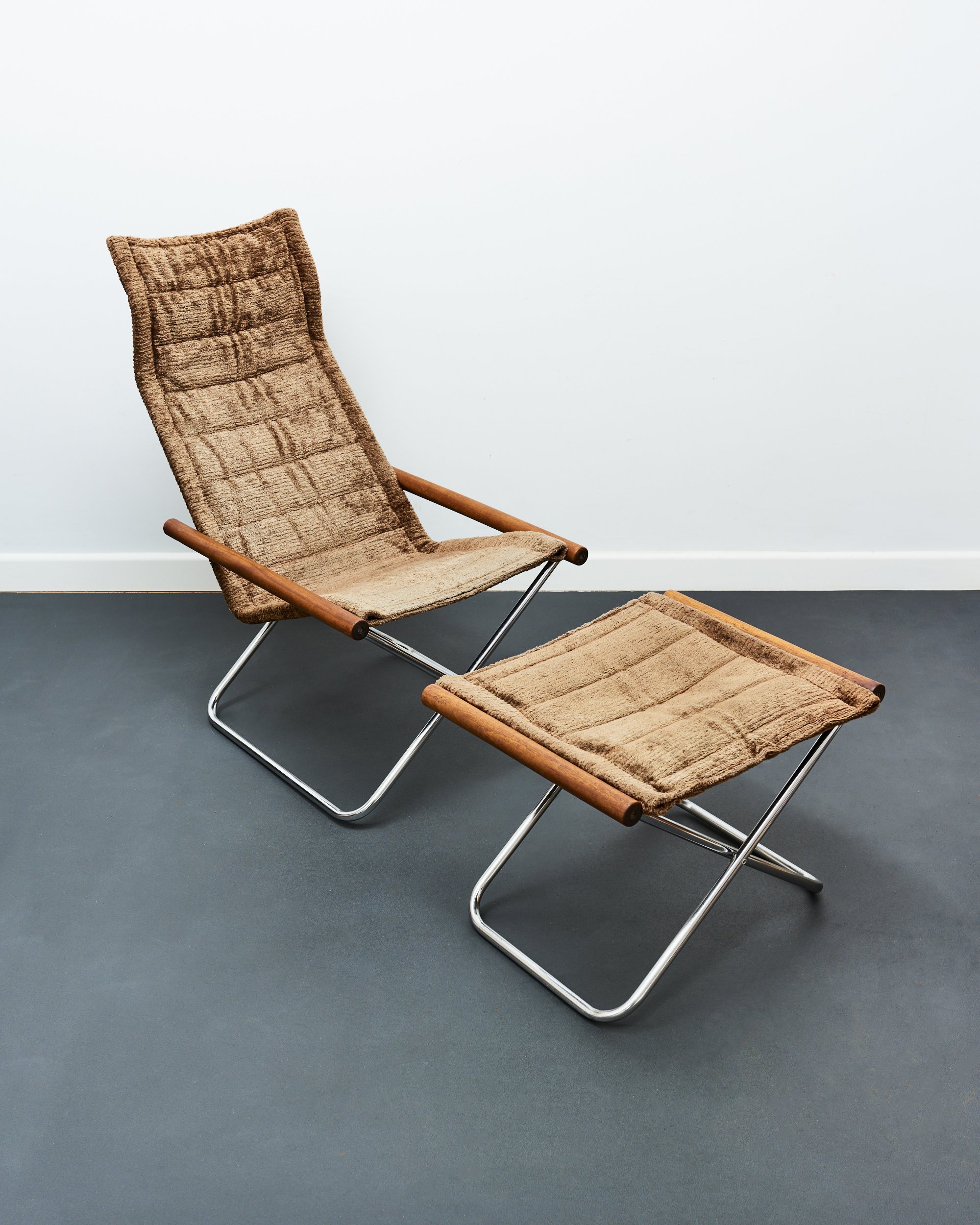Vintage Folding 'Nychair X' & Footstool by Takeshi Nii Japan C.1960