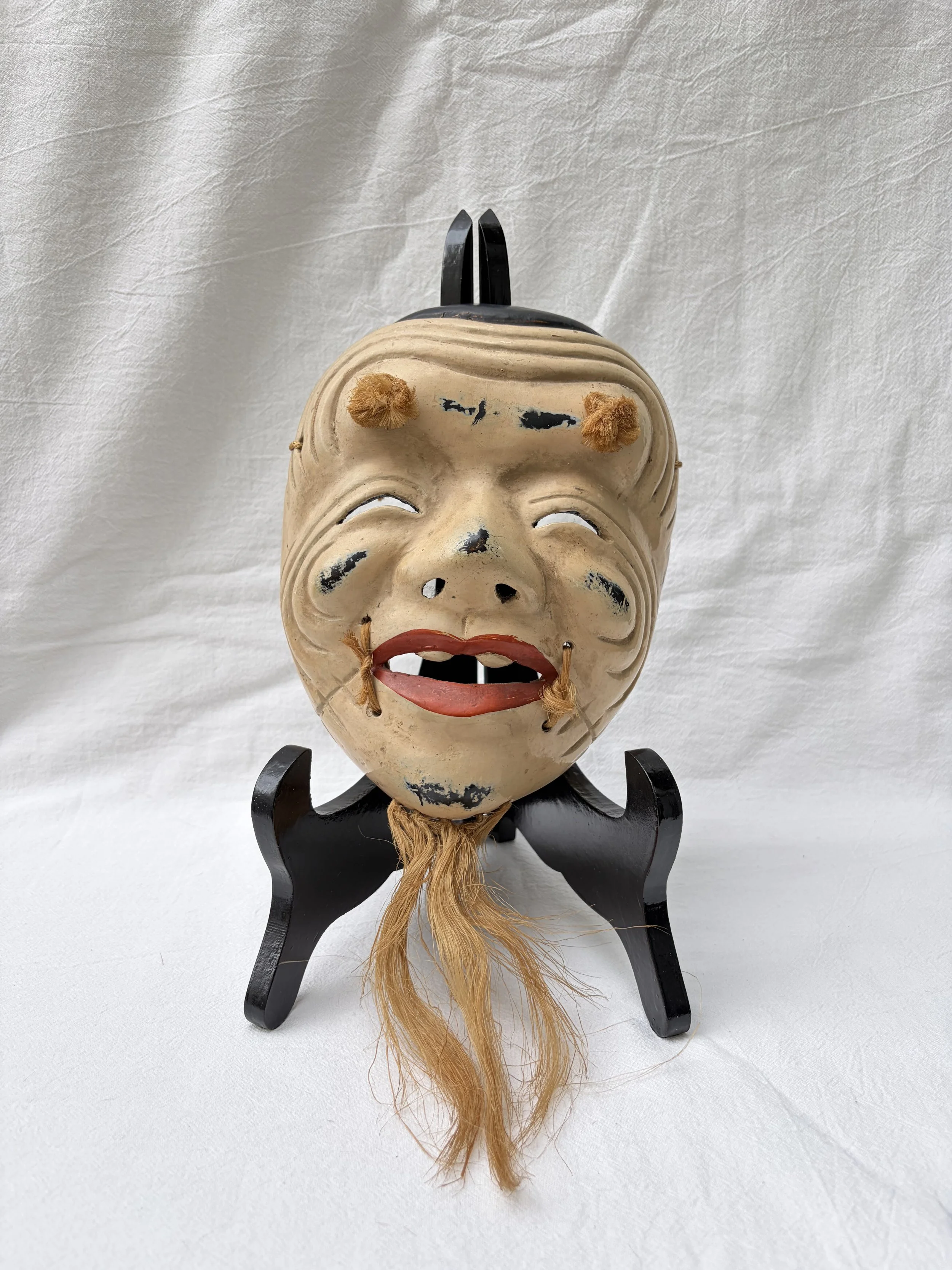 Vintage Japanese Noh Old Man 'Okina' Mask 19th Century Showa Era