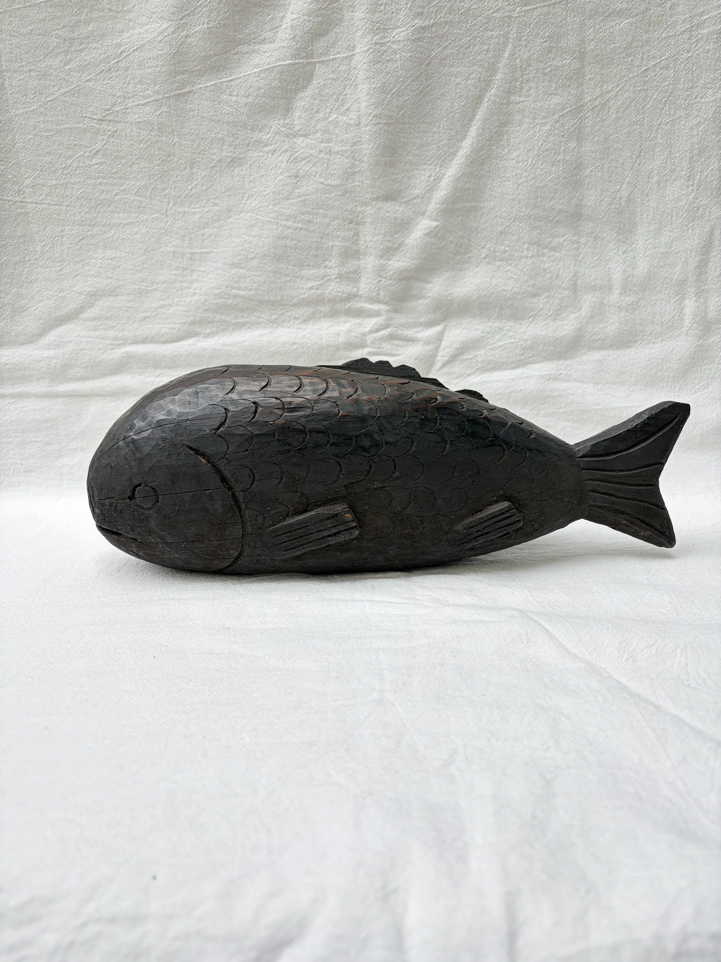 Antique Japanese Wooden 'Jizai Kagi' Irori Hearth Hook Ornament in the Shape of a 'Tai' Sea Bream Meiji Era