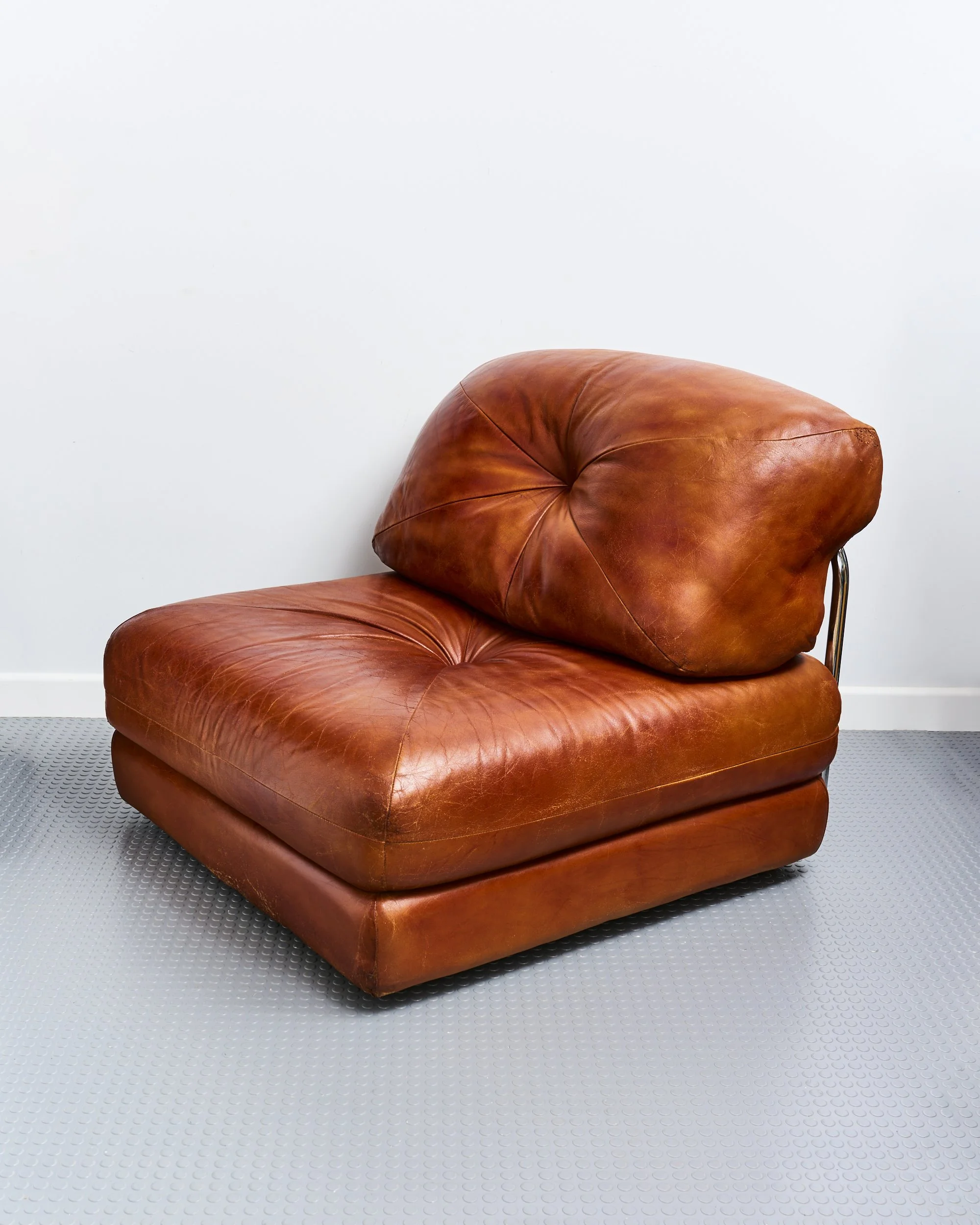 vintage.italian.leather.chrome.modular.lounge.chair.1970.mid.century.cognac 5.jpg