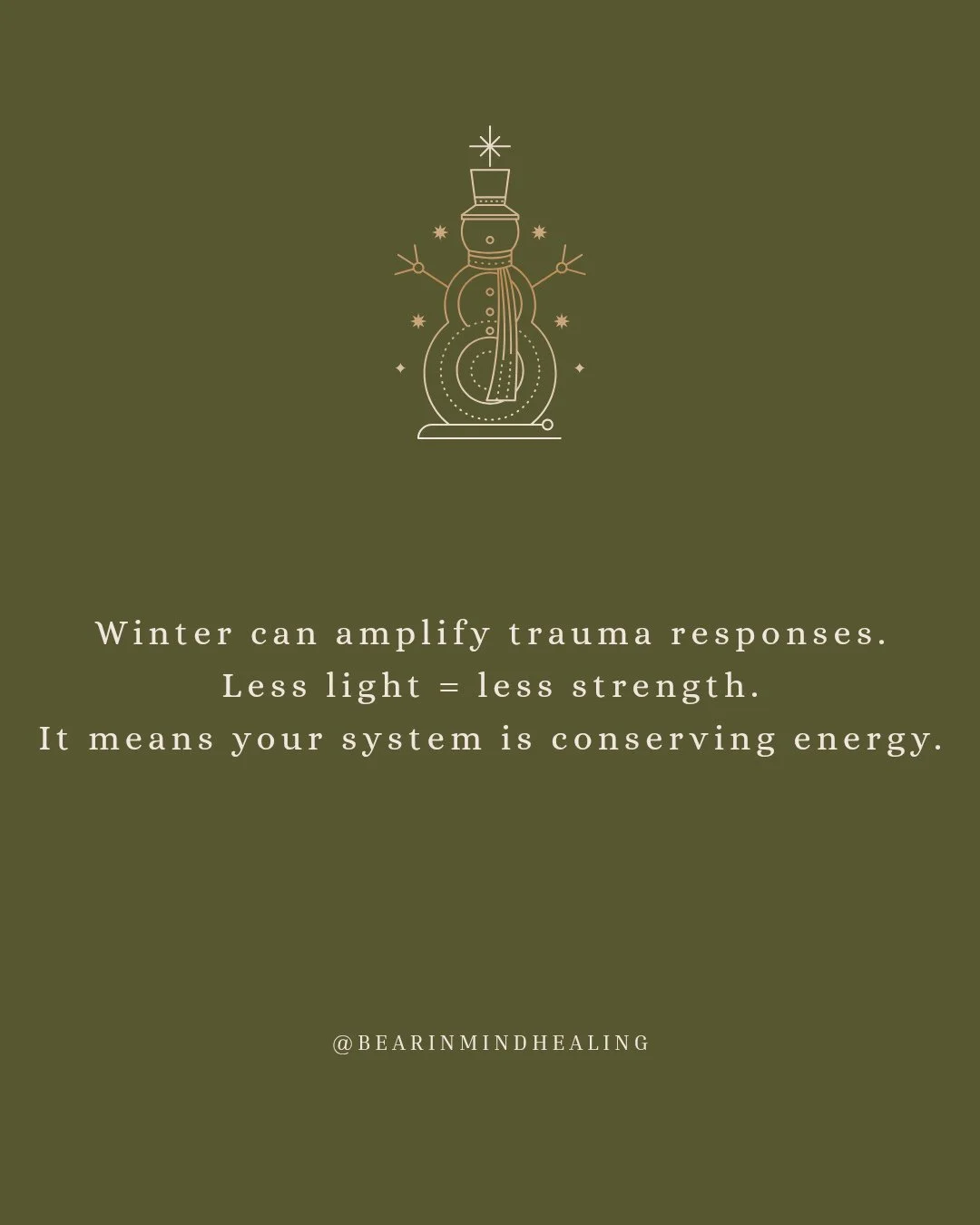 ⬇️Read Caption Below⬇️⁠
⁠
Winter can bring:⁠
⁠
▪️ Fatigue⁠
⁠
▪️ Emotional sensitivity⁠
⁠
▪️ The urge to withdraw⁠
⁠
For people with trauma histories, these responses can feel stronger - and that's not a flaw.⁠
Your nervous system is adjusting to the 