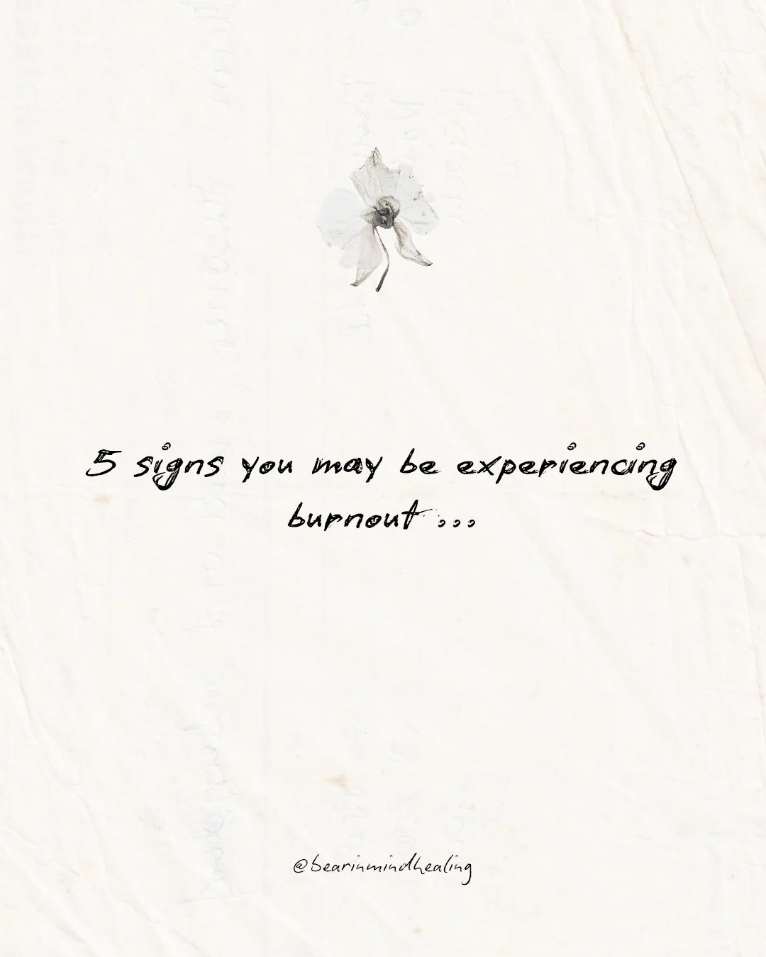 ⬇️Read Caption Below⬇️⁠
⁠
Burnout isn't always dramatic.  Sometimes it looks like functioning on autopilot while feeling completely depleted underneath.⁠
⁠
5 signs you may be experiencing burnout:⁠
⁠
💠Feeling emotionally exhausted⁠
💠Irritability or