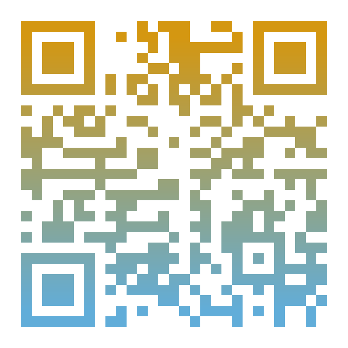 Colorful gradient QR code with gold, green, and blue shades.