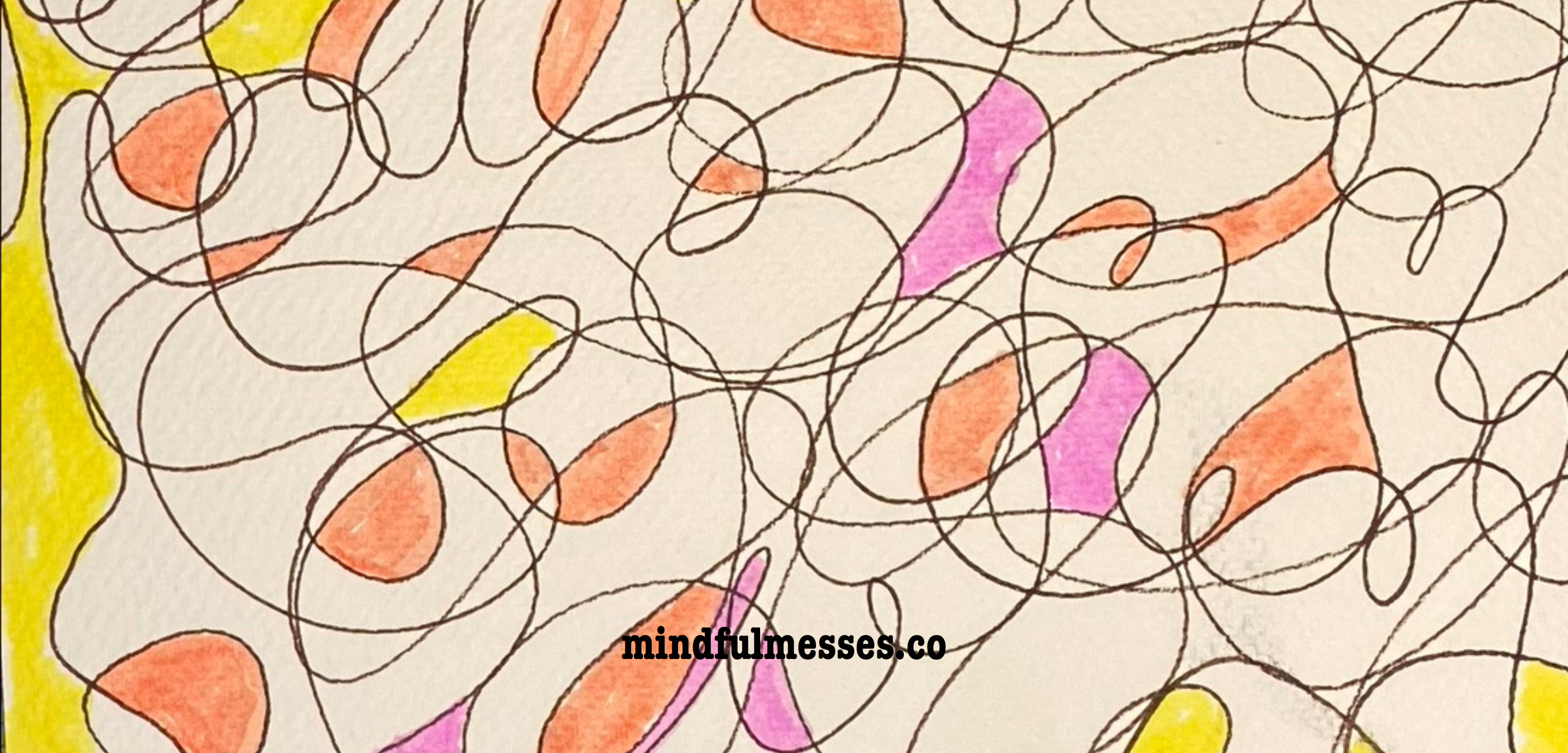 Continuous black line marks on paper representing body-led creative practice for emotional regulation, Mindful Messes.