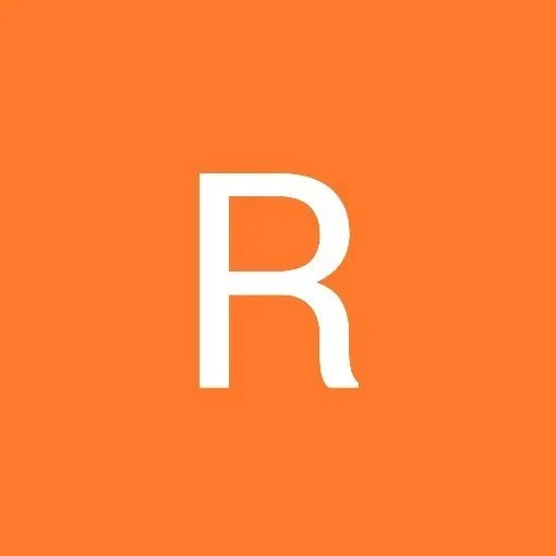 White letter 'R' on orange background