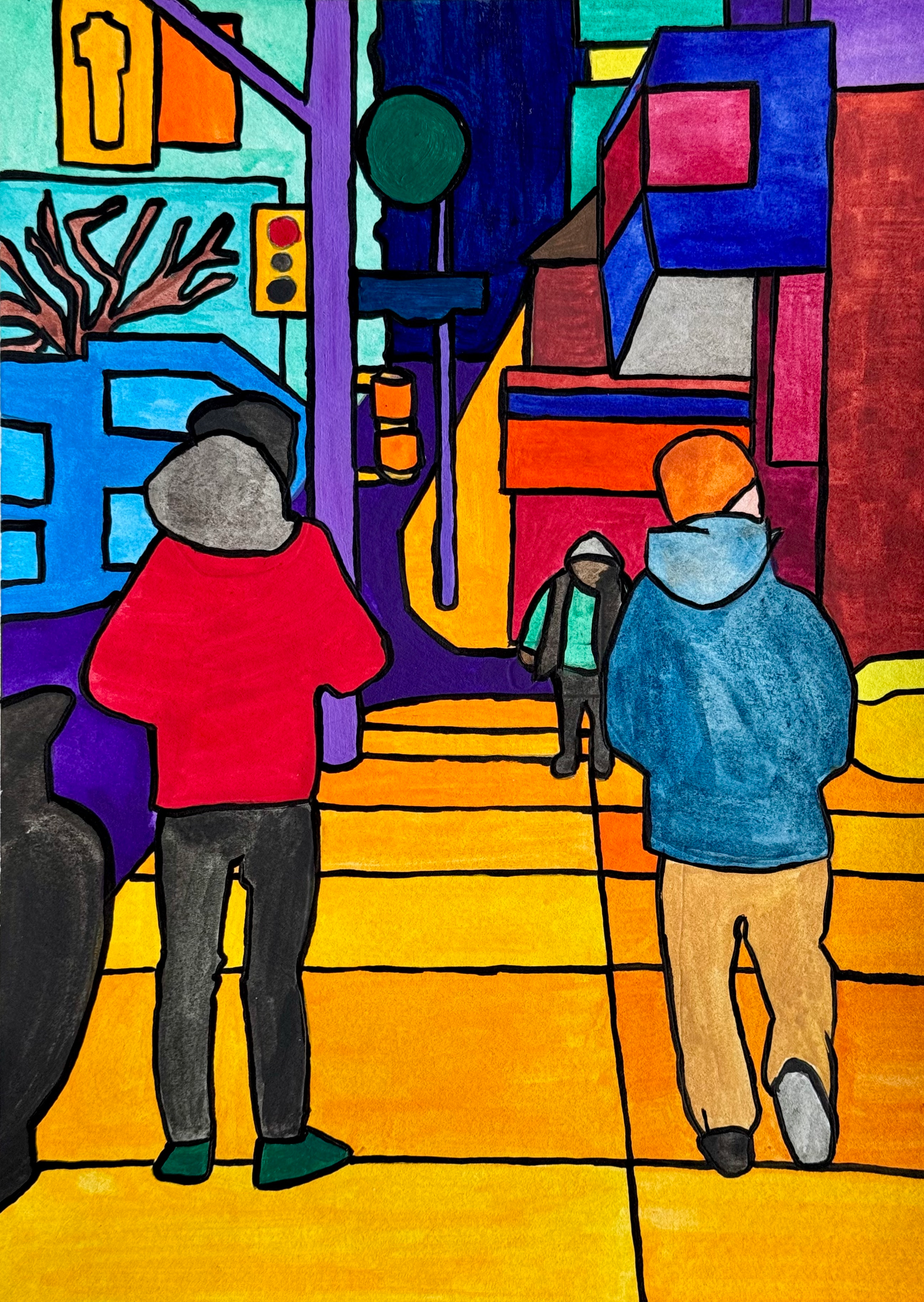 Church Street, April, watercolour and acrylic on paper, 7" x 10", 2025.