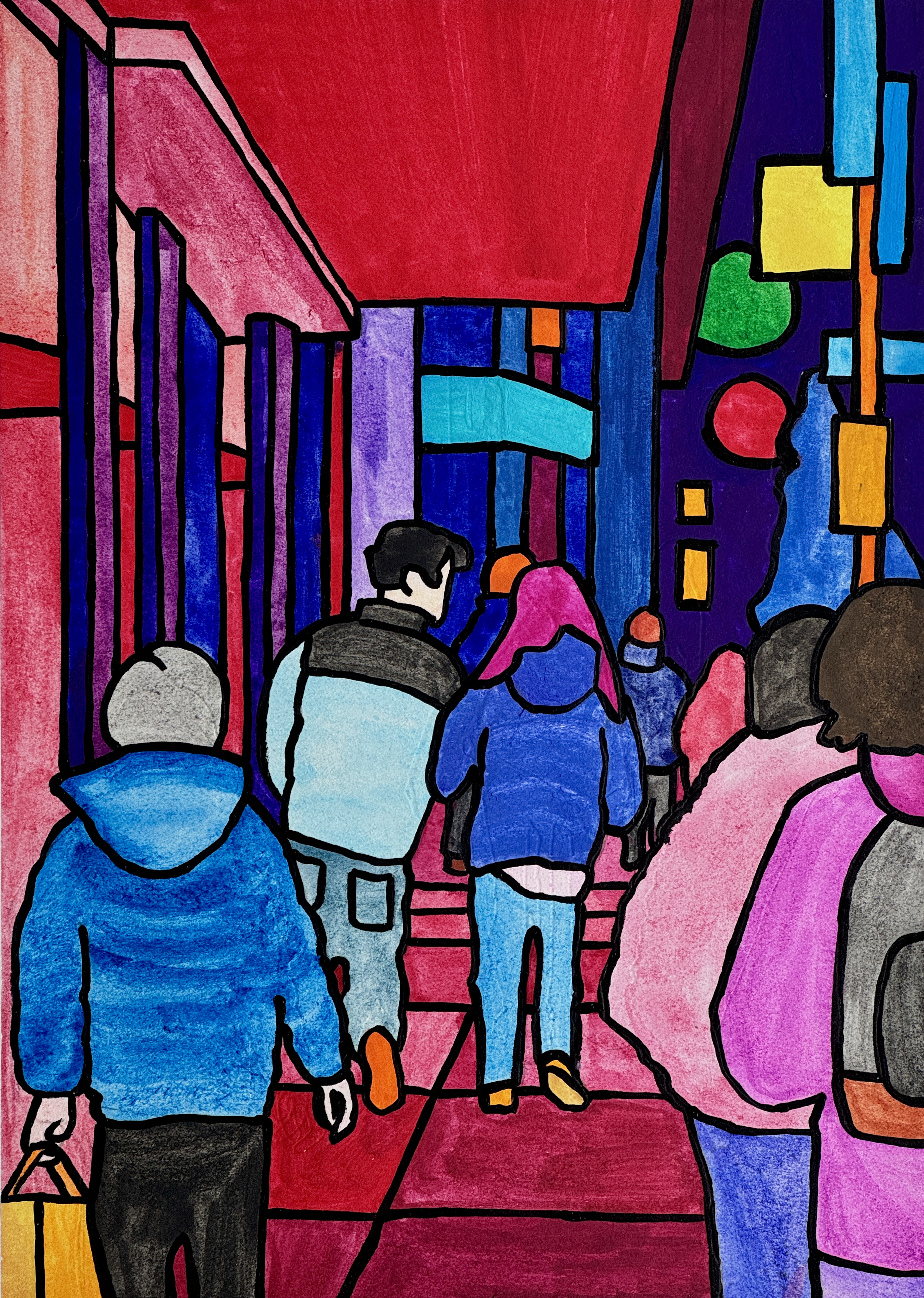 Yonge and Wellesley, February, watercolour and acrylic on paper, 7" x 10", 2026. 