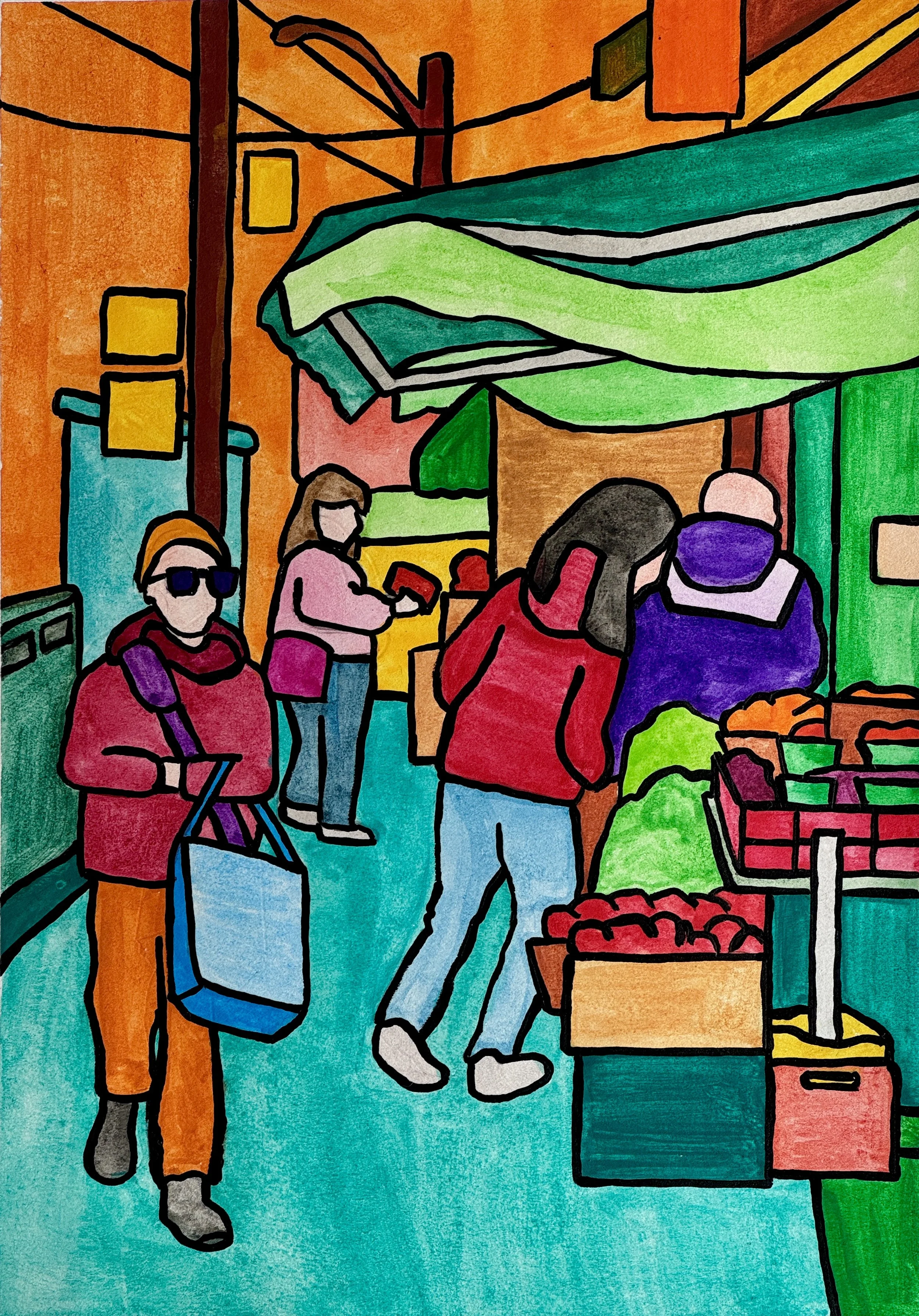 Roncesvalles, May, watercolour and acrylic on paper, 7" x 10", 2026.