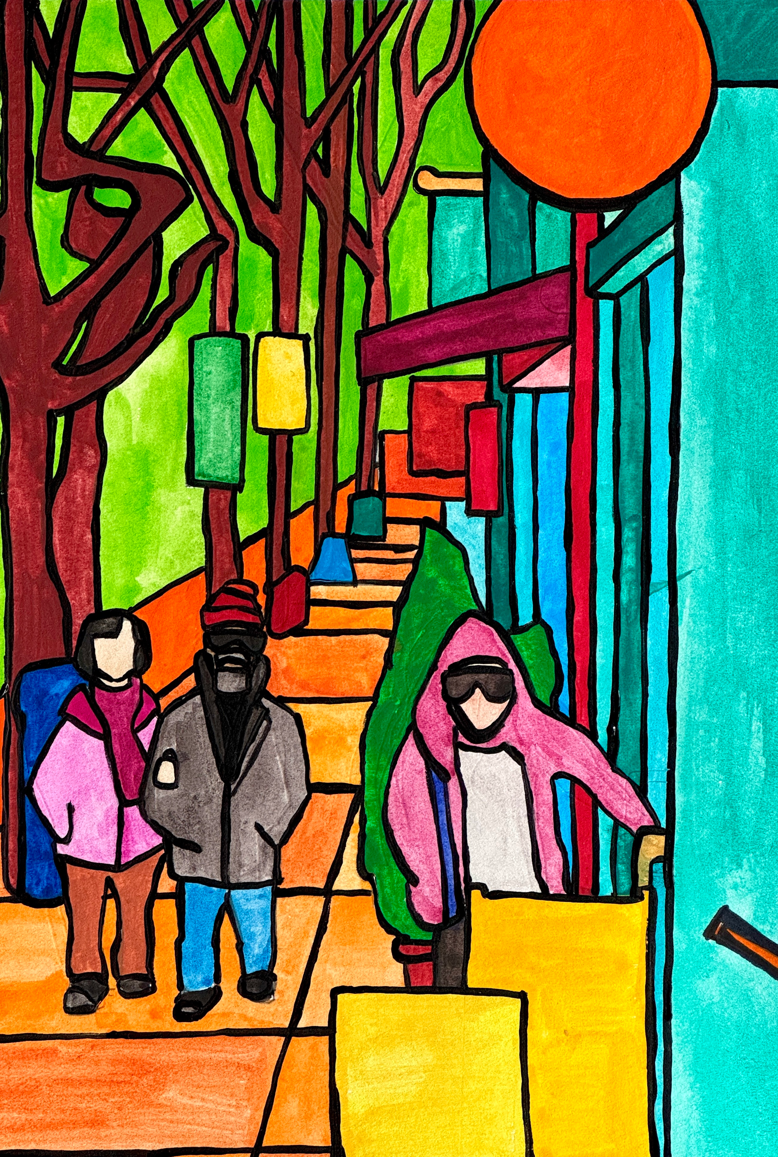 College Street, April, watercolour and acrylic on paper, 7" x 10", 2026.