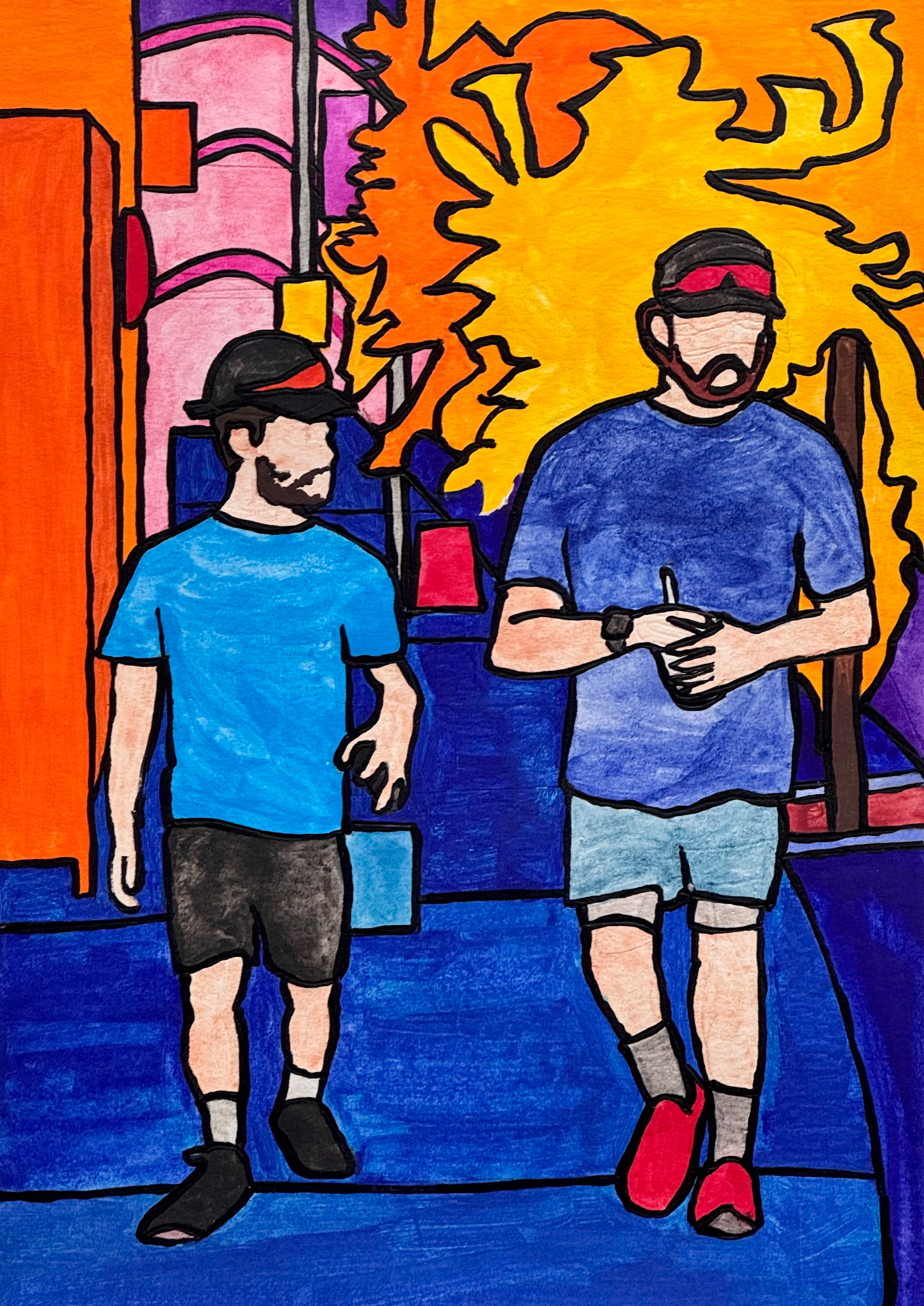 Dundas West, August, watercolour and acrylic on paper, 7" x 10", 2026.