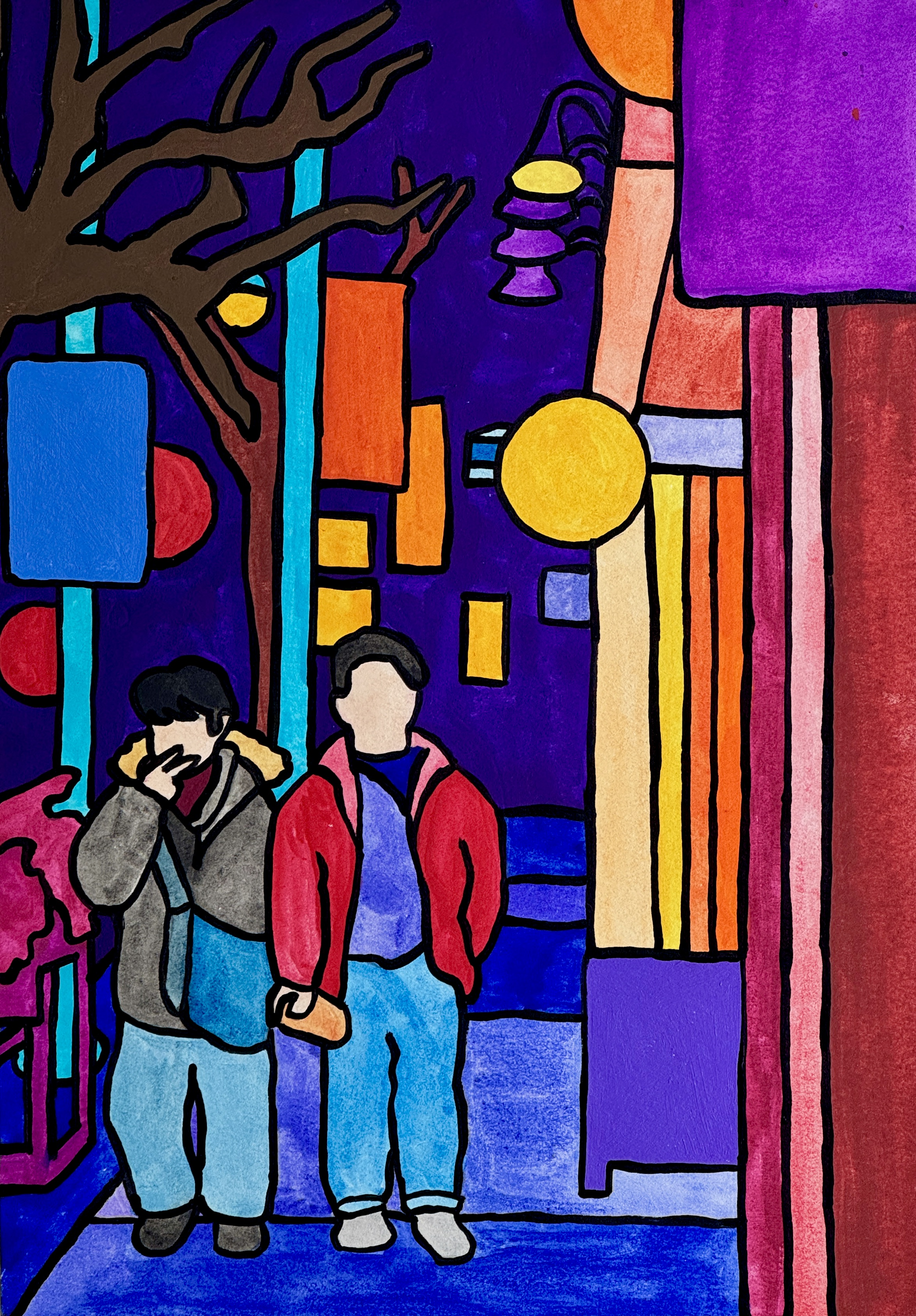 Dundas West, Junction, January, watercolour and acrylic on paper, 7" x 10", 2026.