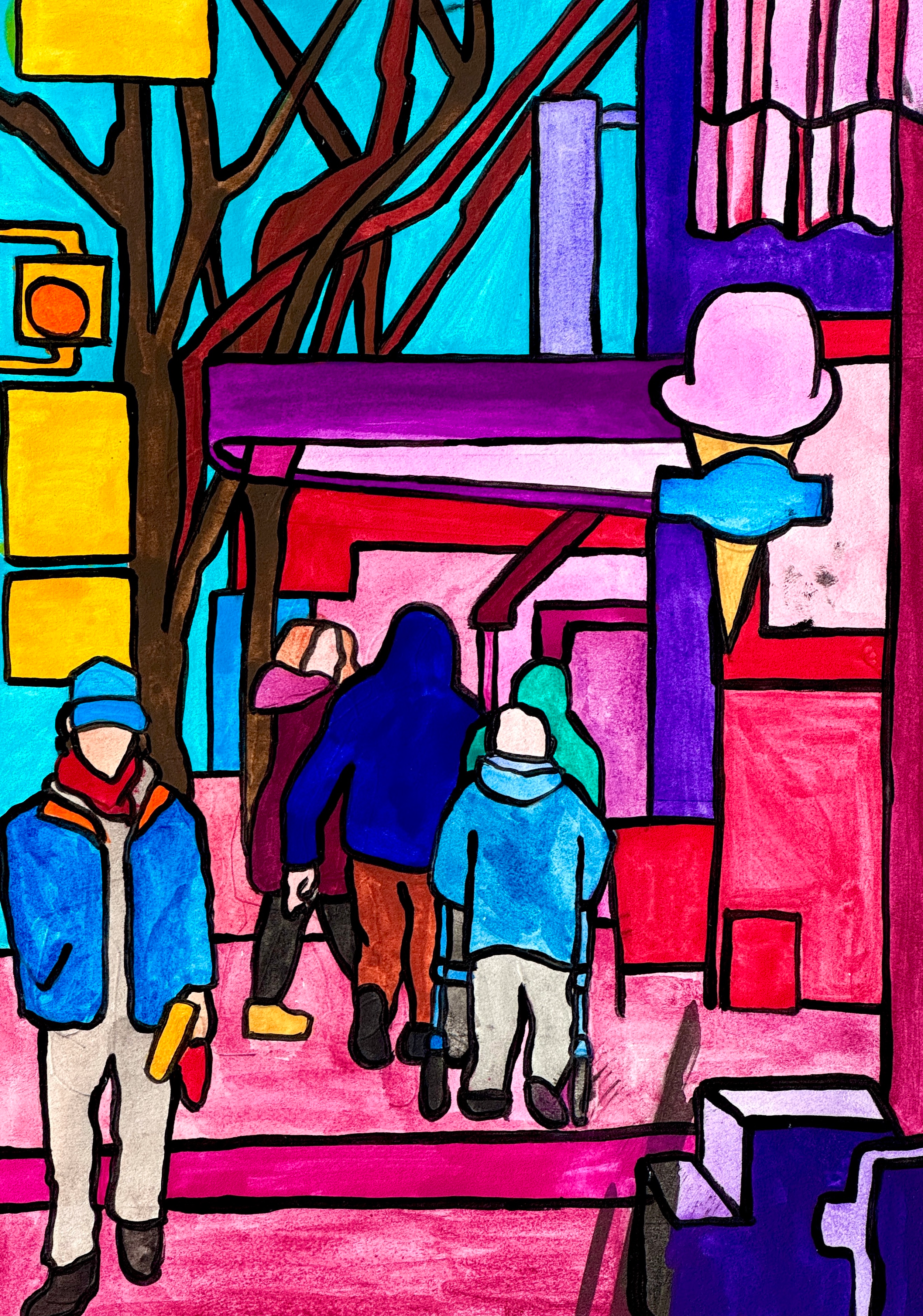 Roncesvalles Ave, March, watercolour and acrylic on paper, 7" x 10", 2026.