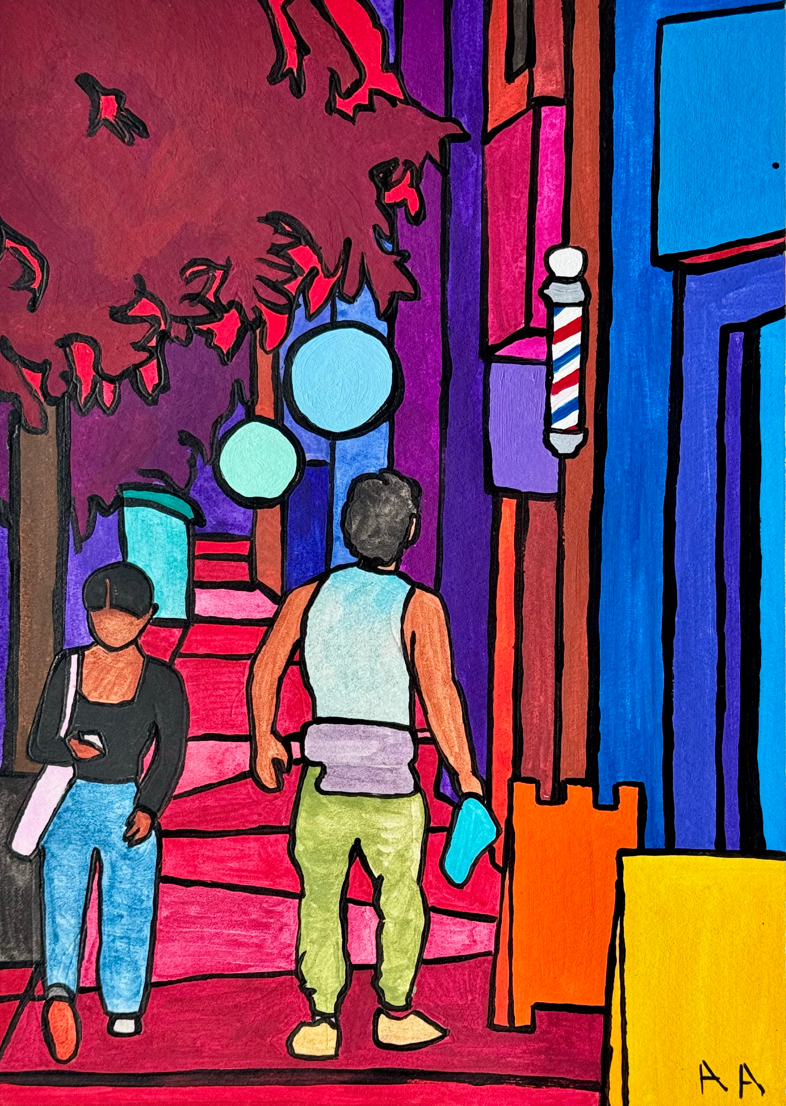 Dundas West, July, watercolour and acrylic on paper, 7" x 10", 2025.