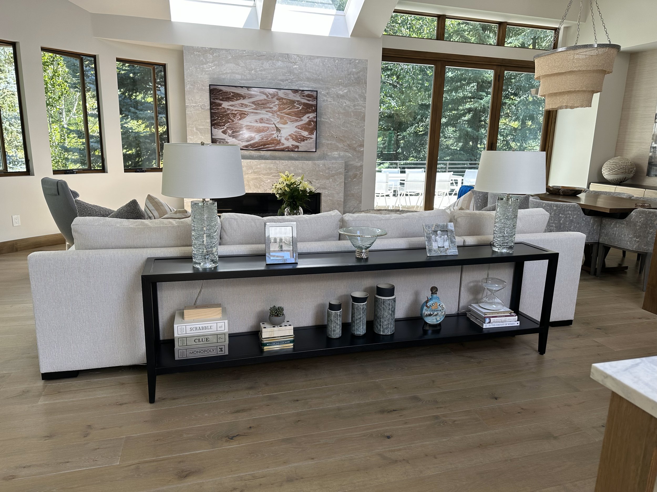 Ash wood ebony stained. 96" length.