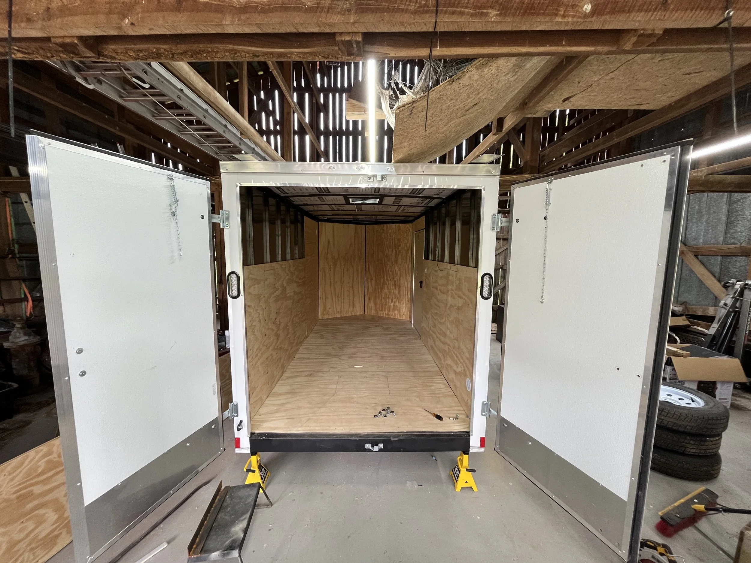 Empty enclose trailer that is going to be built into a mobile detailing trailer to do mobile details at the office or at home.