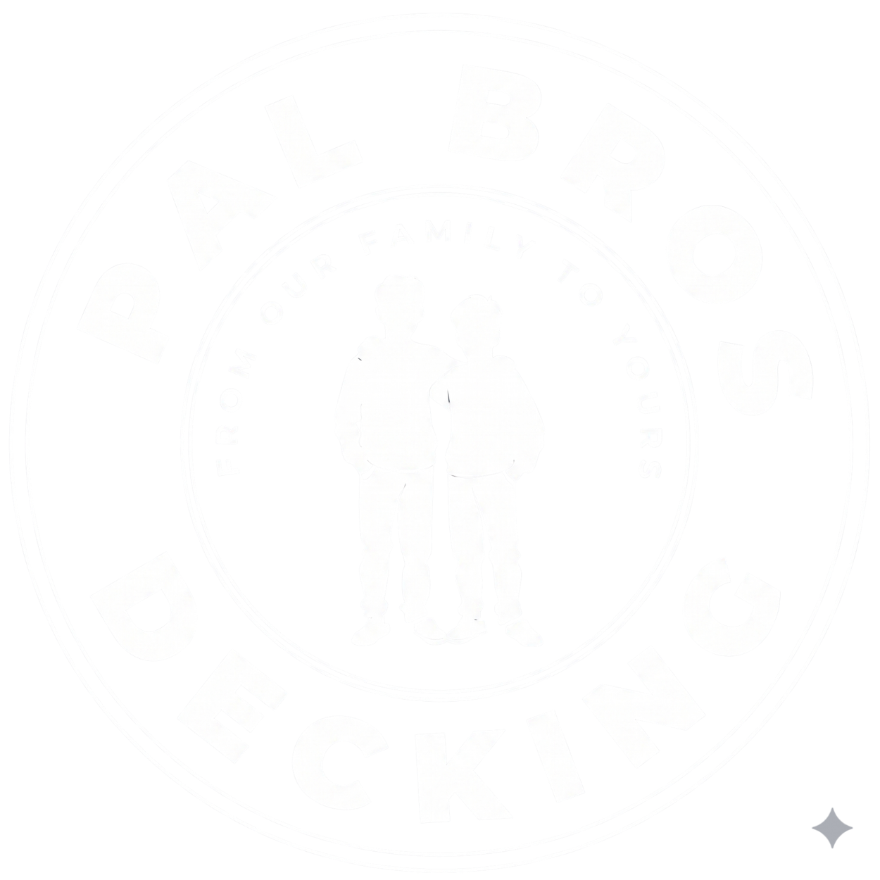 Logo for 'Pal Bros Decking' featuring two people silhouette with text 'From our family to yours'