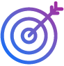 Colorful, stylized graphic design with a circular gradient background in purple and blue hues.