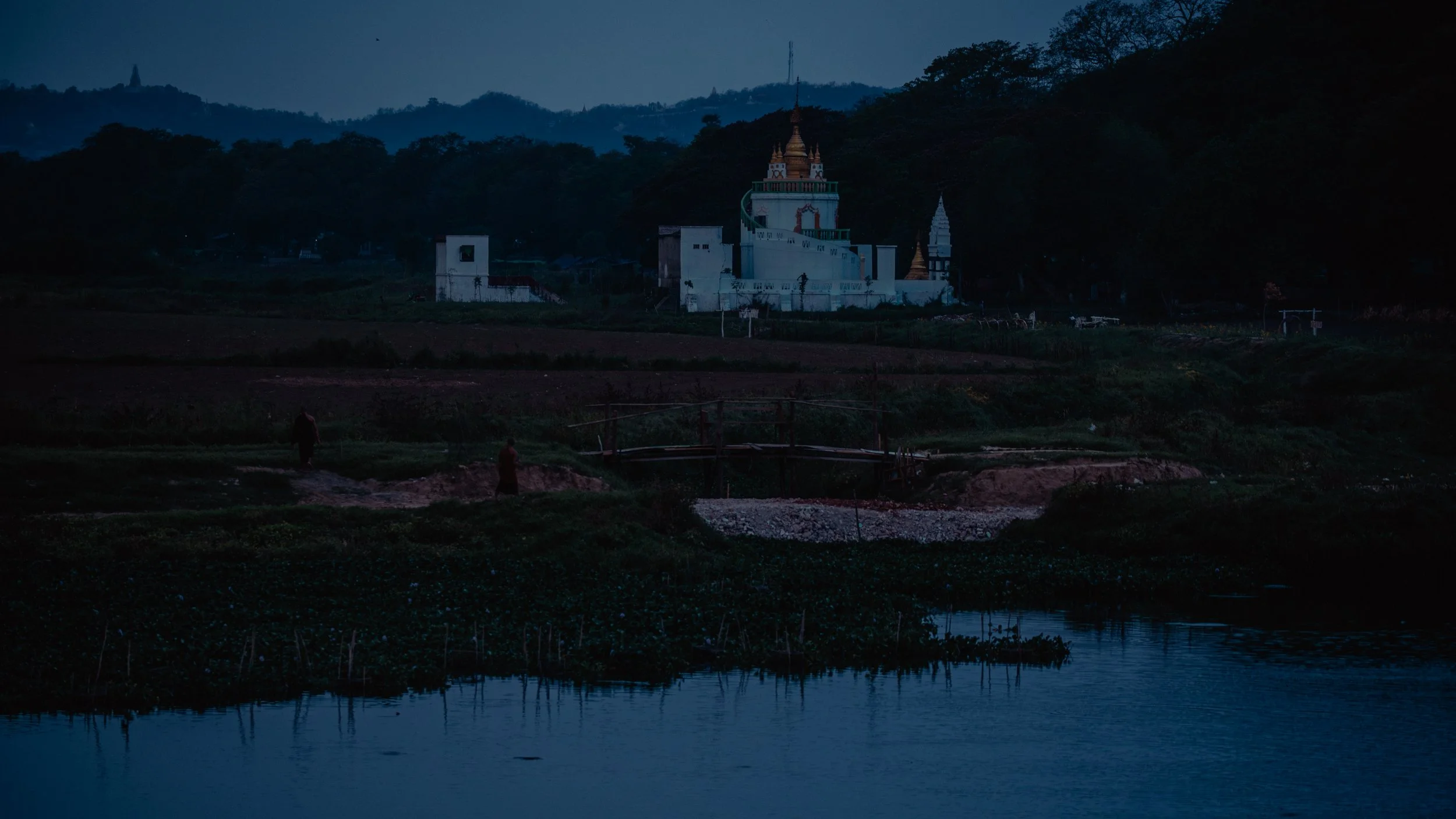 Buddhist Temple at U Bein Bridge. Myanmar (Burma)